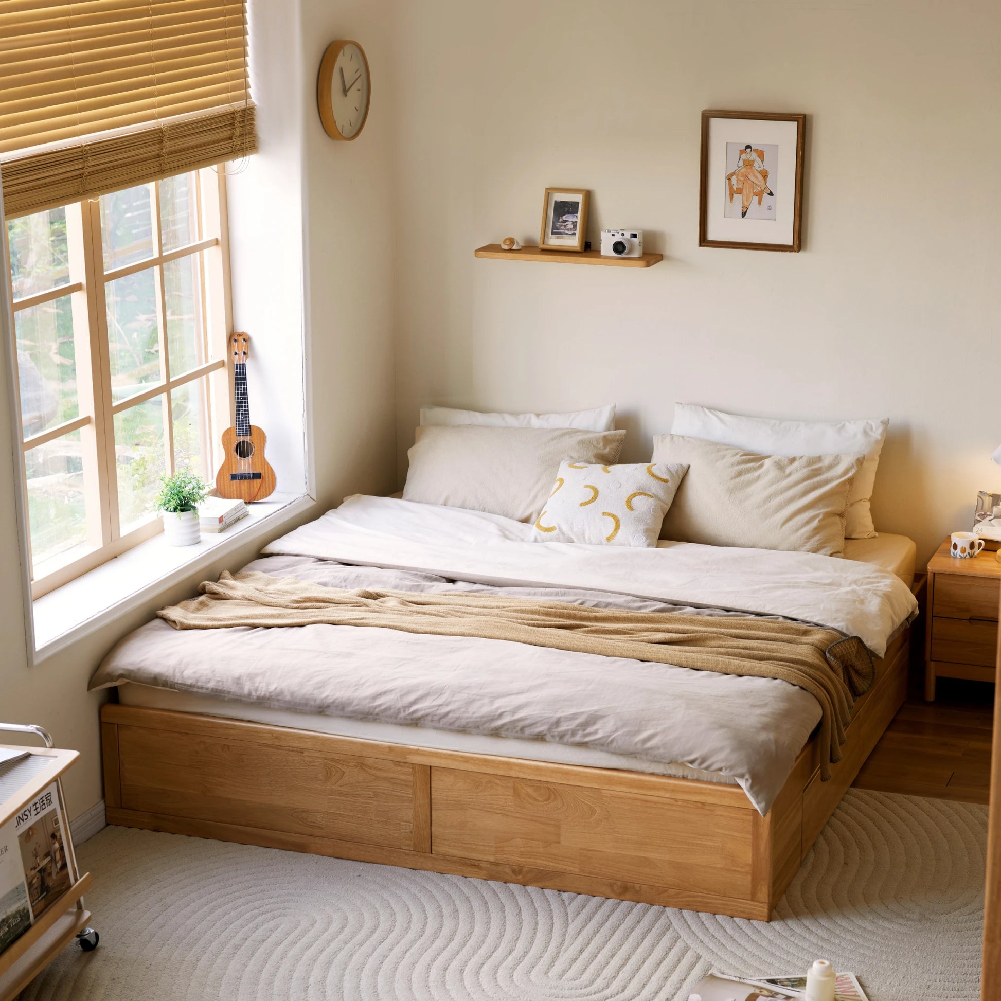 Linspire Yumi Bed Base With Underbed Storage, Natural Wood