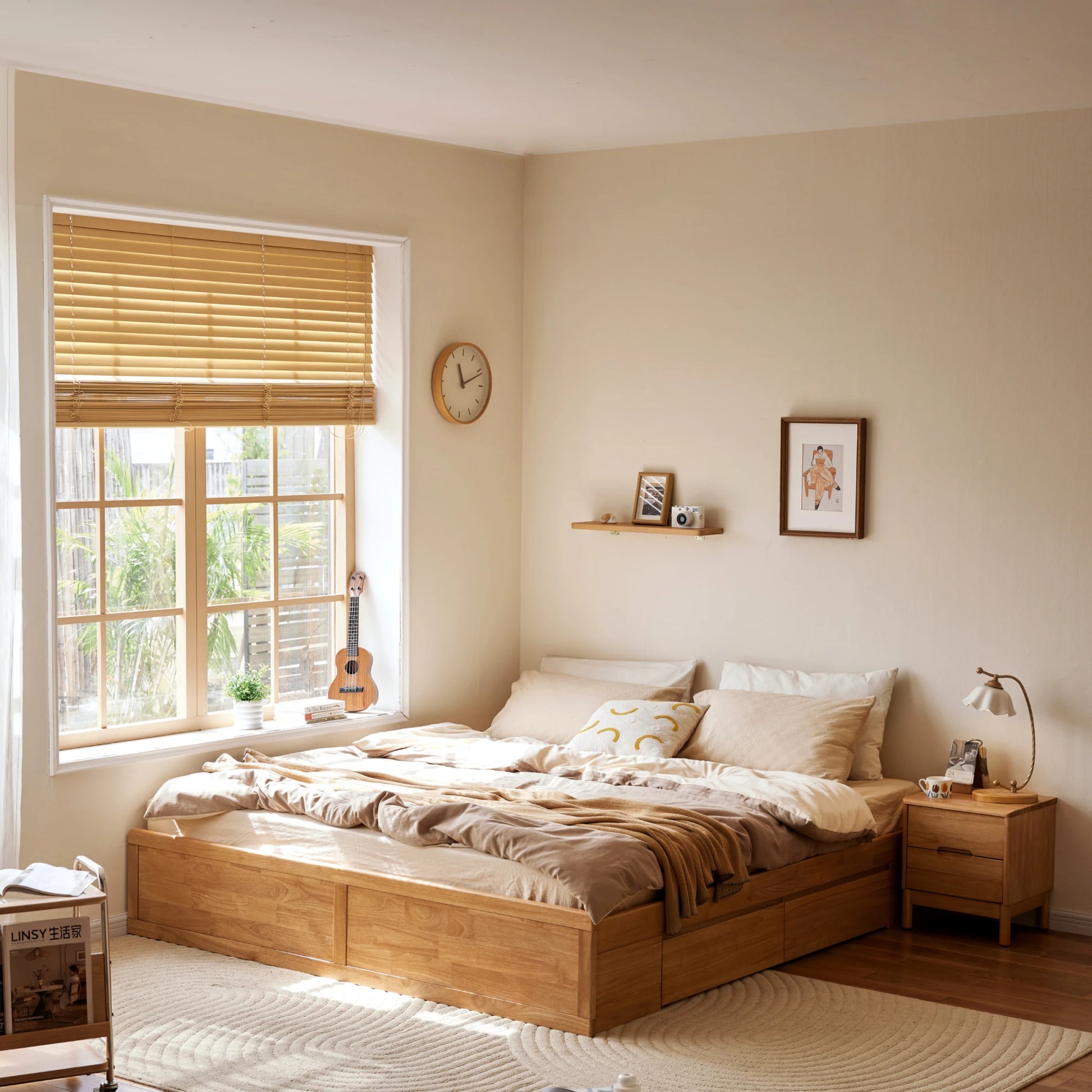 Linspire Yumi Bed Base With Underbed Storage, Natural Wood