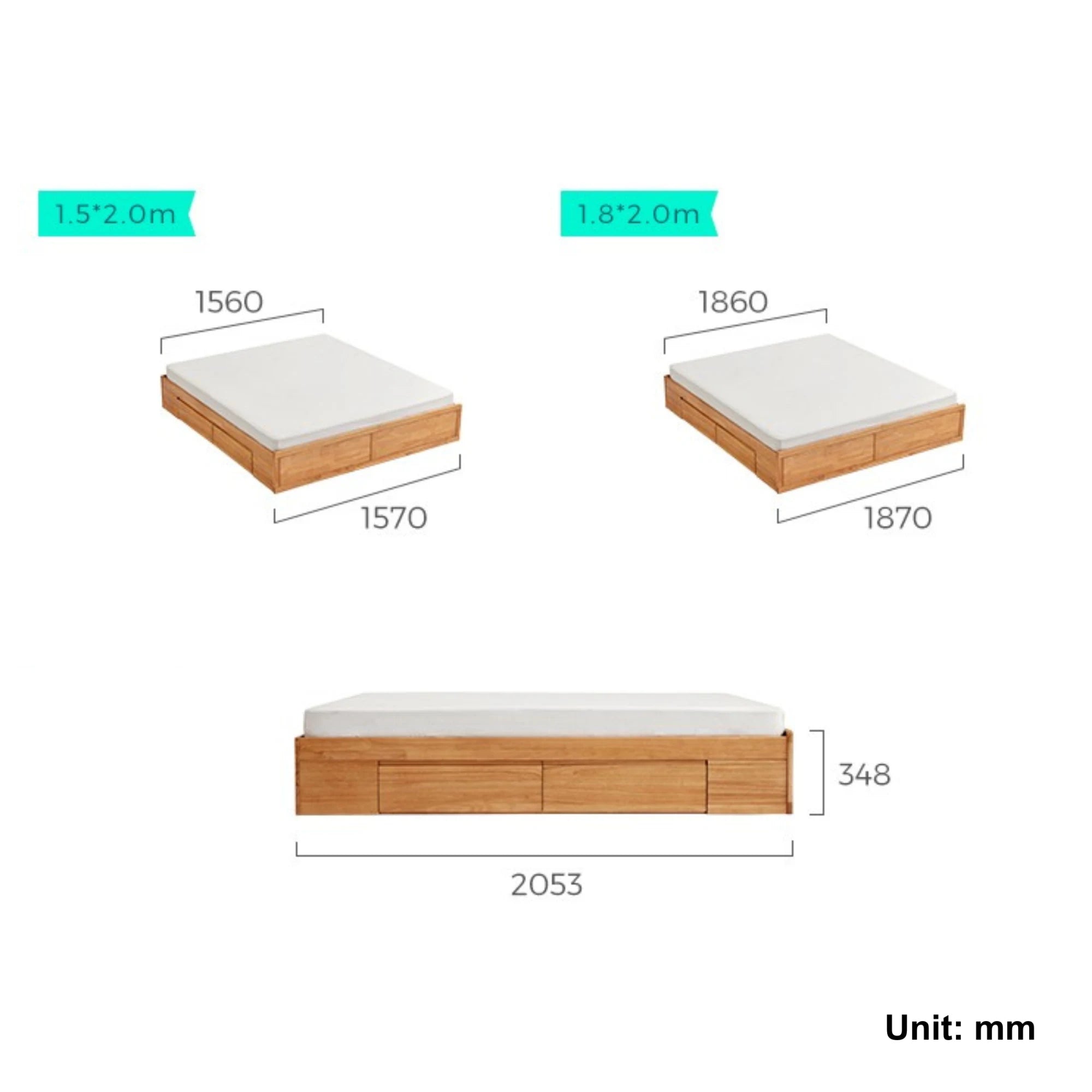 Linspire Yumi Bed Base With Underbed Storage, Natural Wood