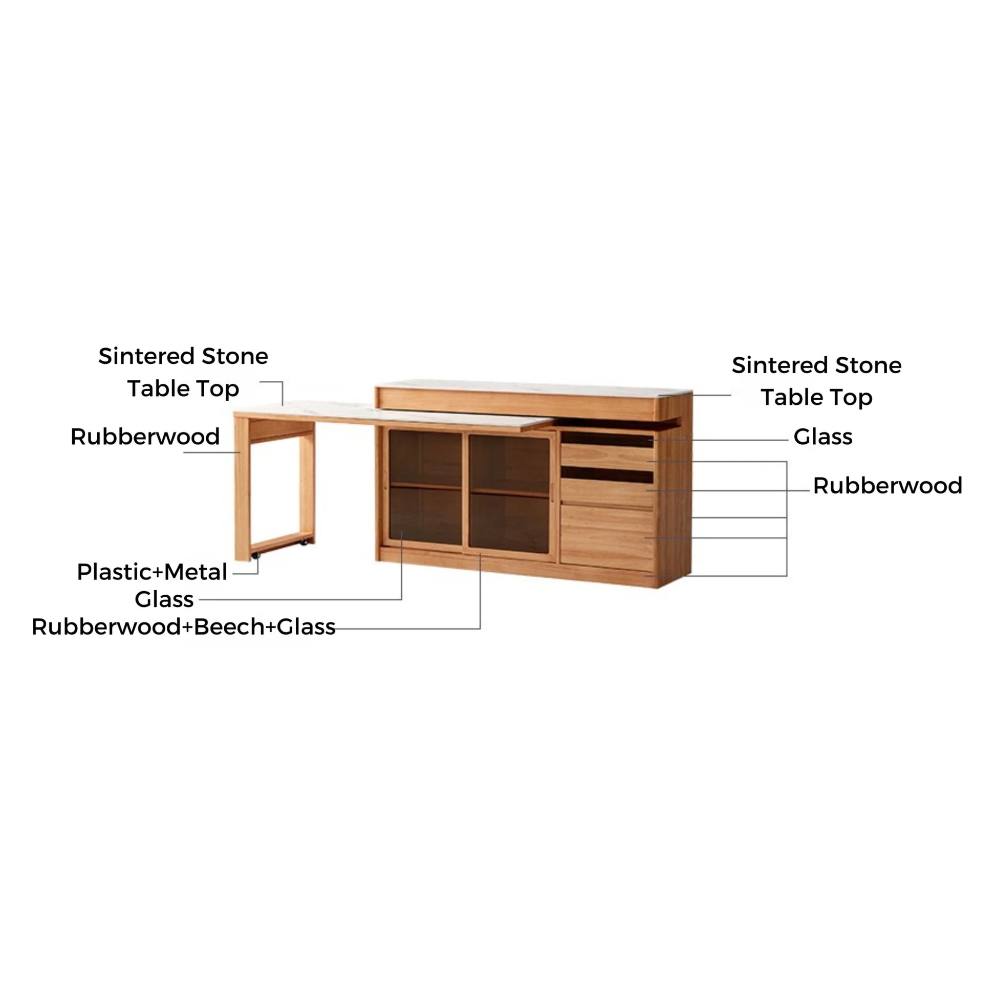 Linspire Yumi Extendable Solid Wood Sideboard with Sintered Stone Top