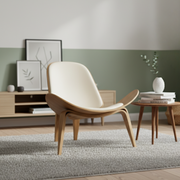 MODE Hans Wegner Shell Chair CH07 Replica, Ivory & Natural Wood