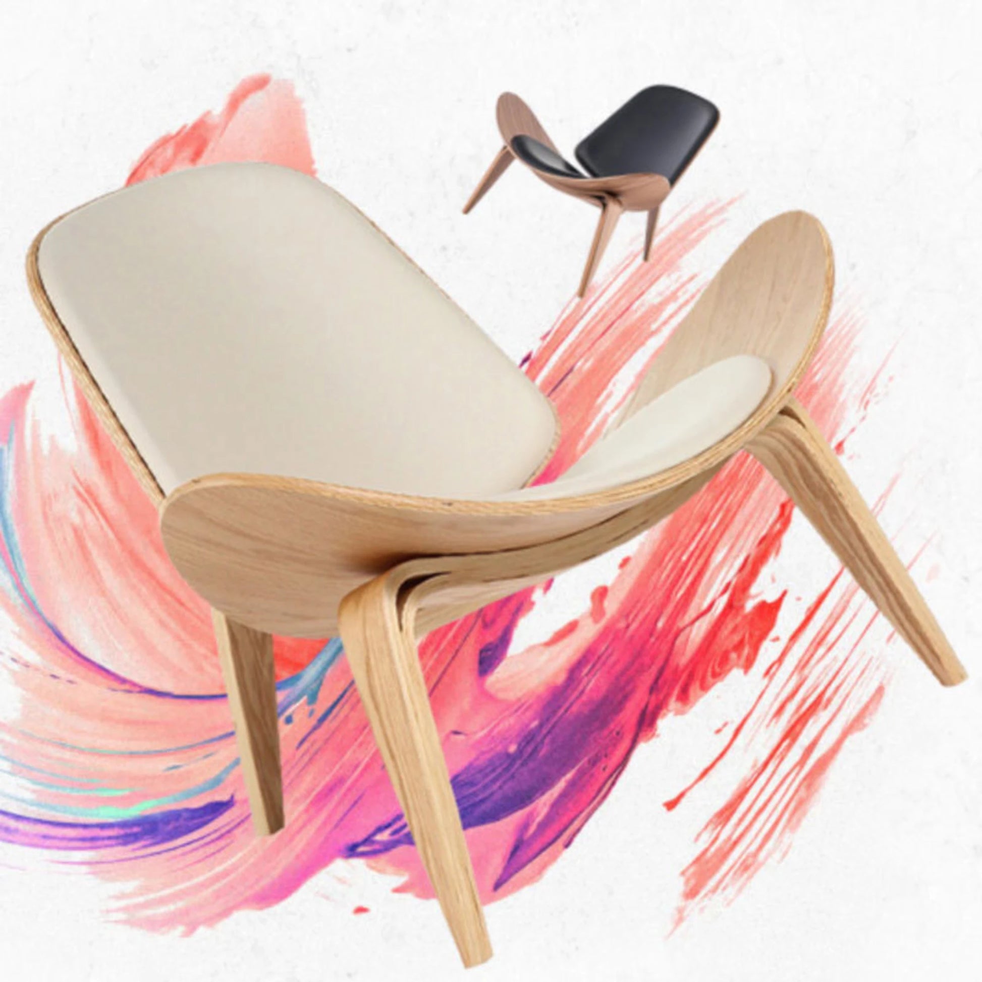 MODE Hans Wegner Shell Chair CH07 Replica, Ivory & Natural Wood