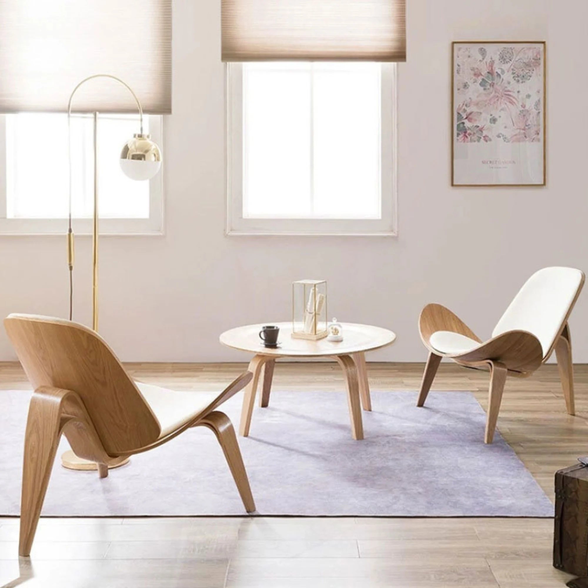 MODE Hans Wegner Shell Chair CH07 Replica, Ivory & Natural Wood