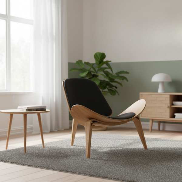MODE Hans Wegner Shell Chair CH07 Replica, Black & Natural Wood