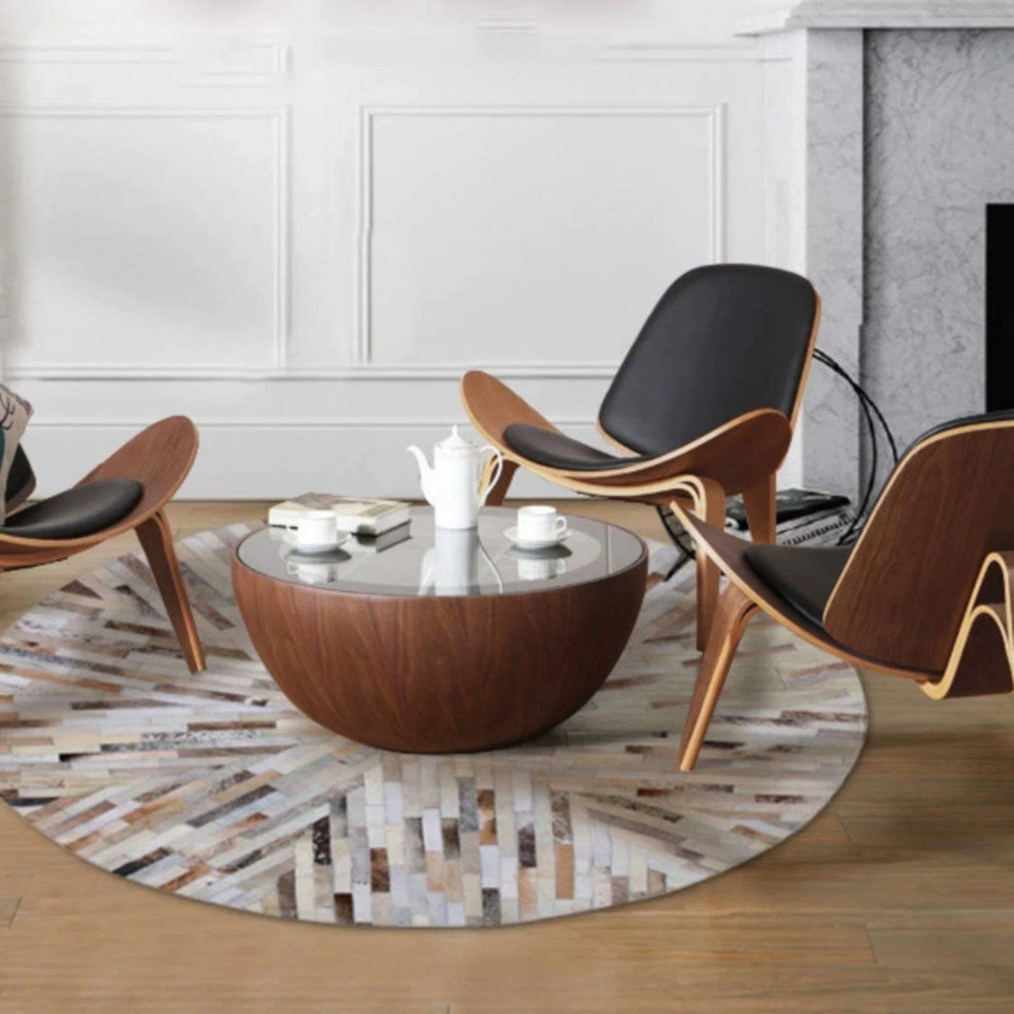 MODE Hans Wegner Shell Chair CH07 Replica, Black & Natural Wood