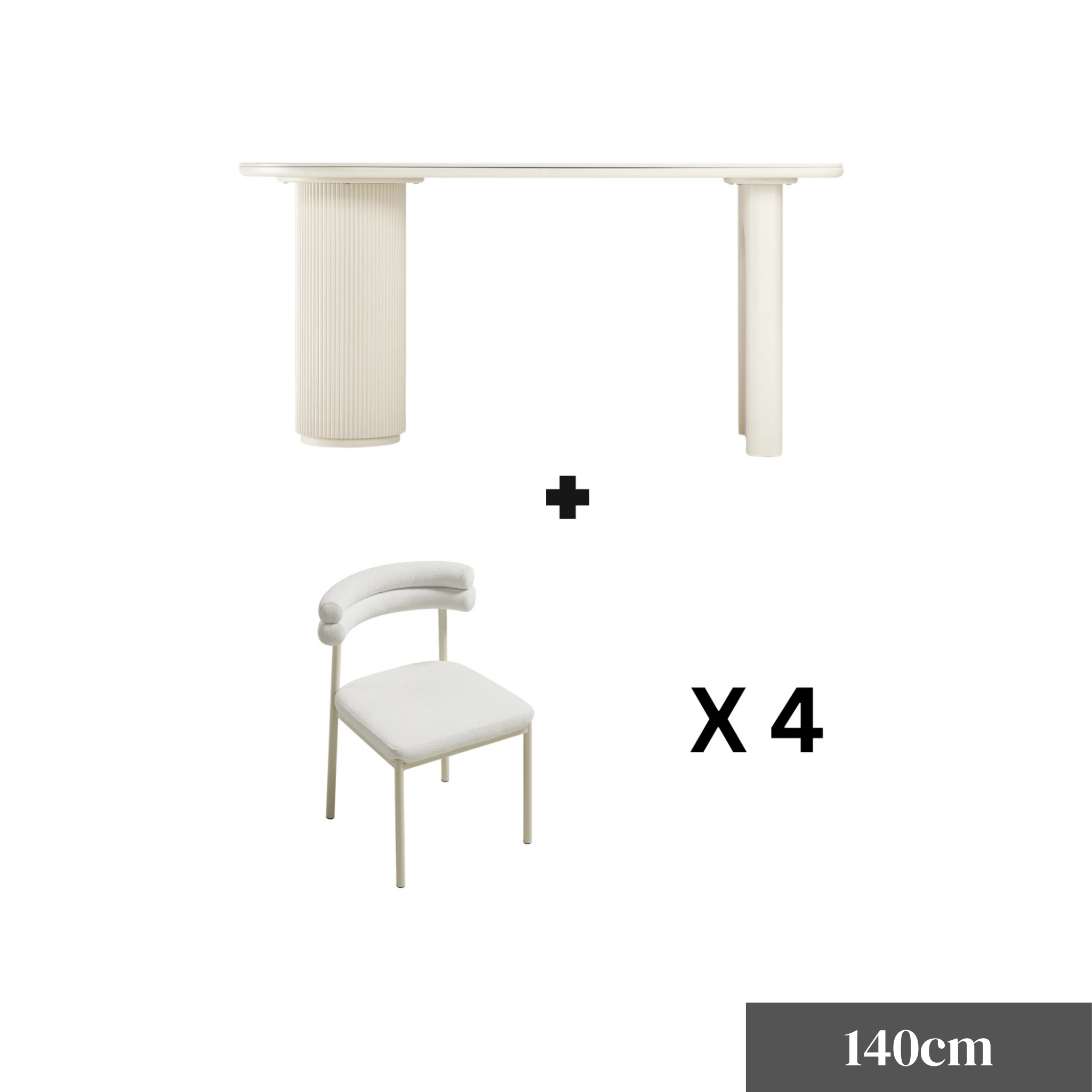 Linspire Flova Dining Table Set, 140cm, Off-White & Creamy White