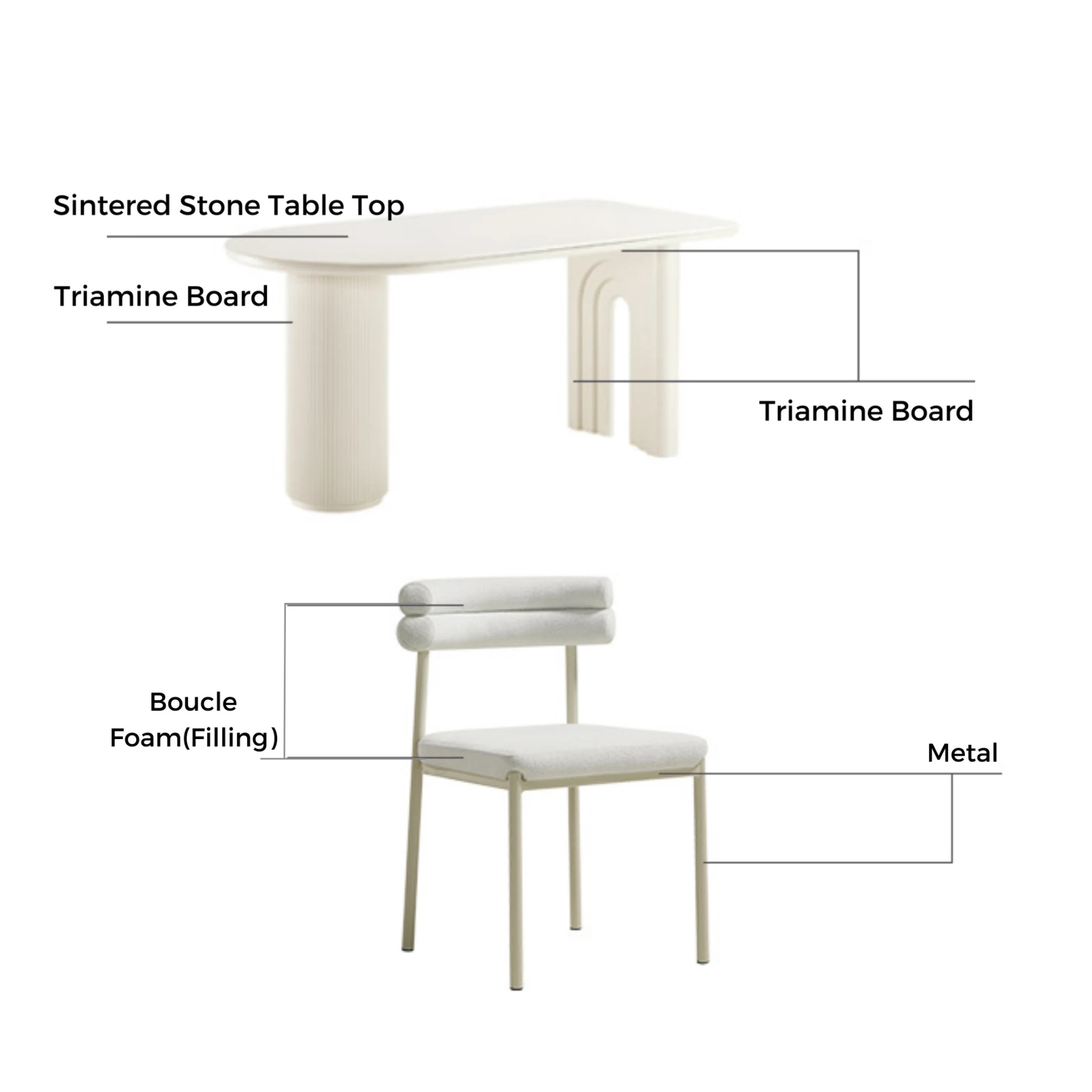 Linspire Flova Dining Table Set, 140cm, Off-White & Creamy White
