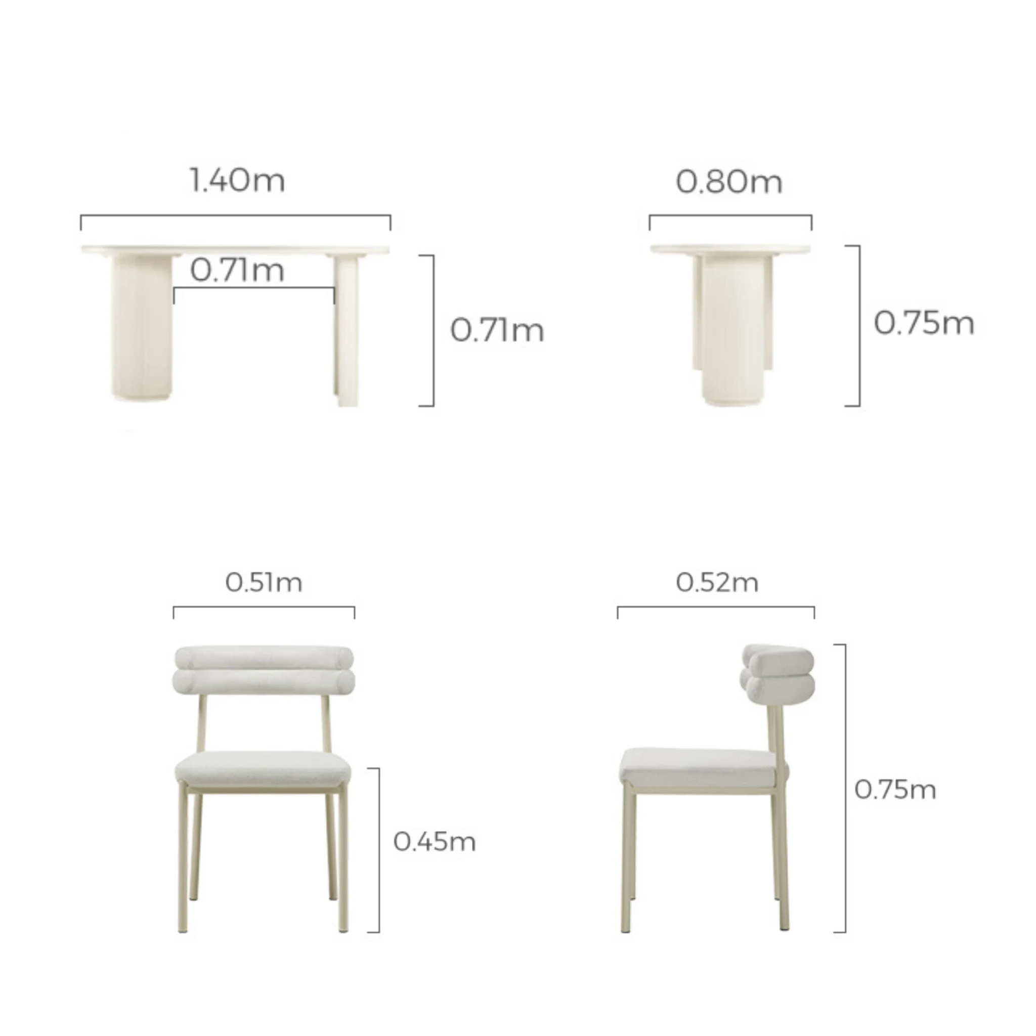 Linspire Flova Dining Table Set, 140cm, Off-White & Creamy White