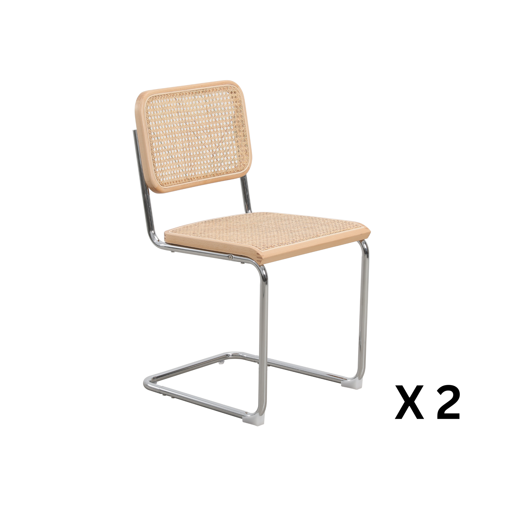 MODE Marcel Breuer Cesca Cane Dining Chair Replica, Natural Wood, Set of 2