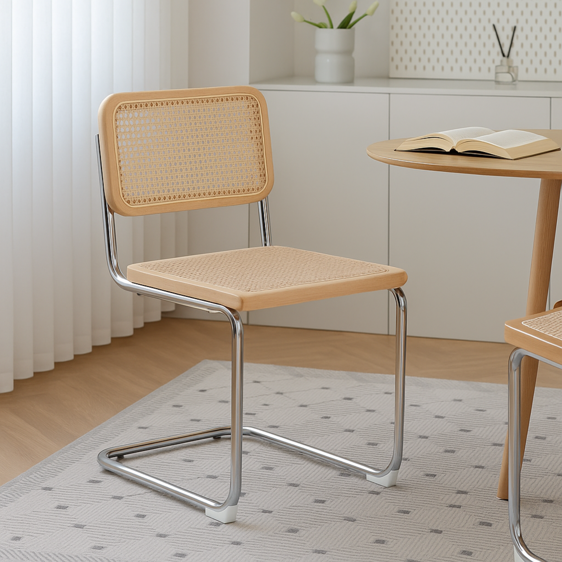 MODE Marcel Breuer Cesca Cane Dining Chair Replica, Natural Wood, Set of 2