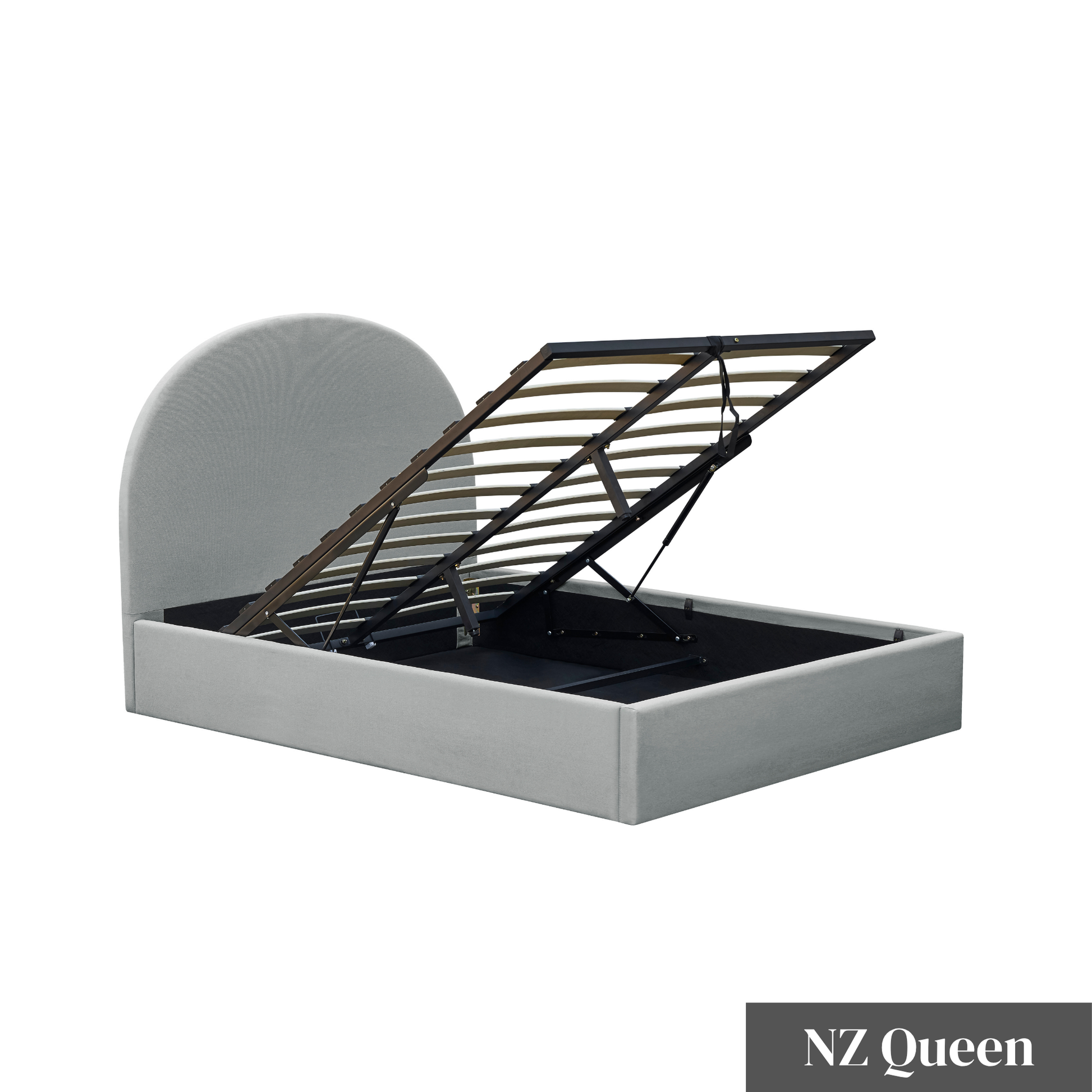 MODE Nova Fabric Gas Lift NZ Queen Bed Frame with Storage, Grey