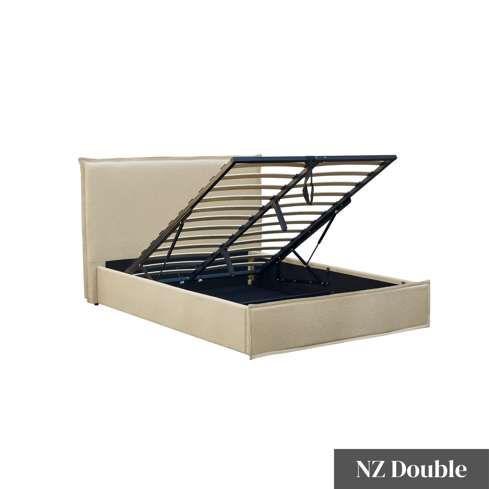 MODE Lina Fabric Gas Lift Bed Frame with Storage, Beige