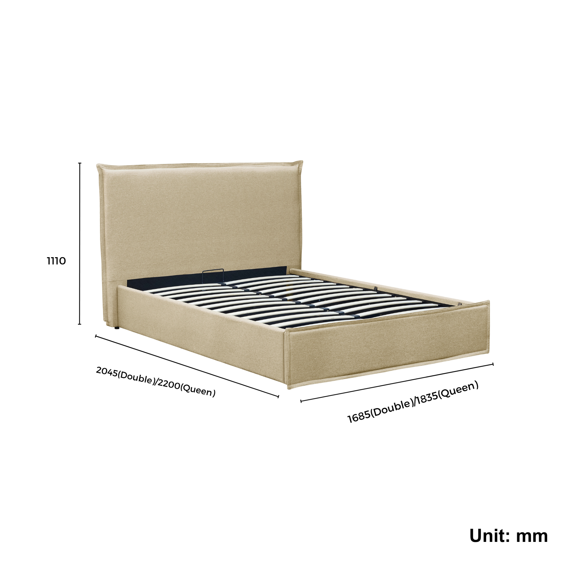 MODE Lina Fabric Gas Lift Bed Frame with Storage, Beige