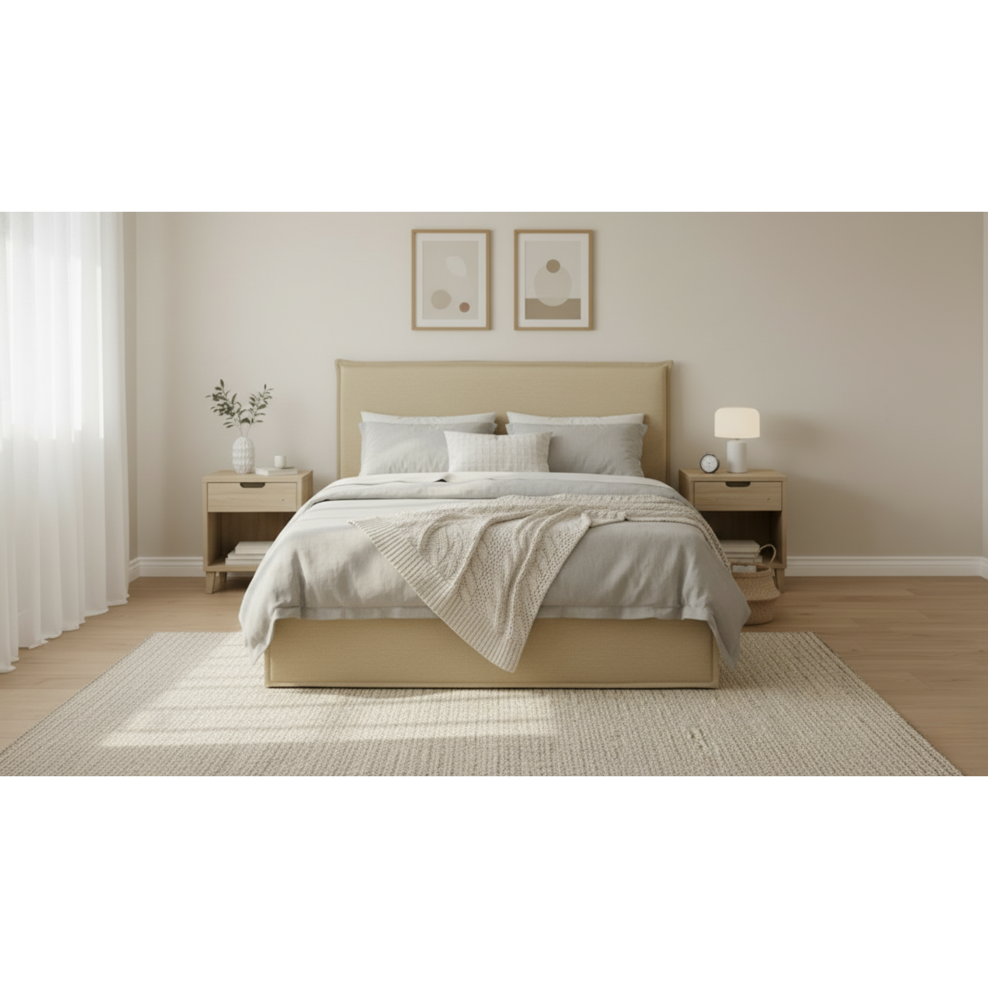 MODE Lina Fabric Gas Lift Bed Frame with Storage, Beige