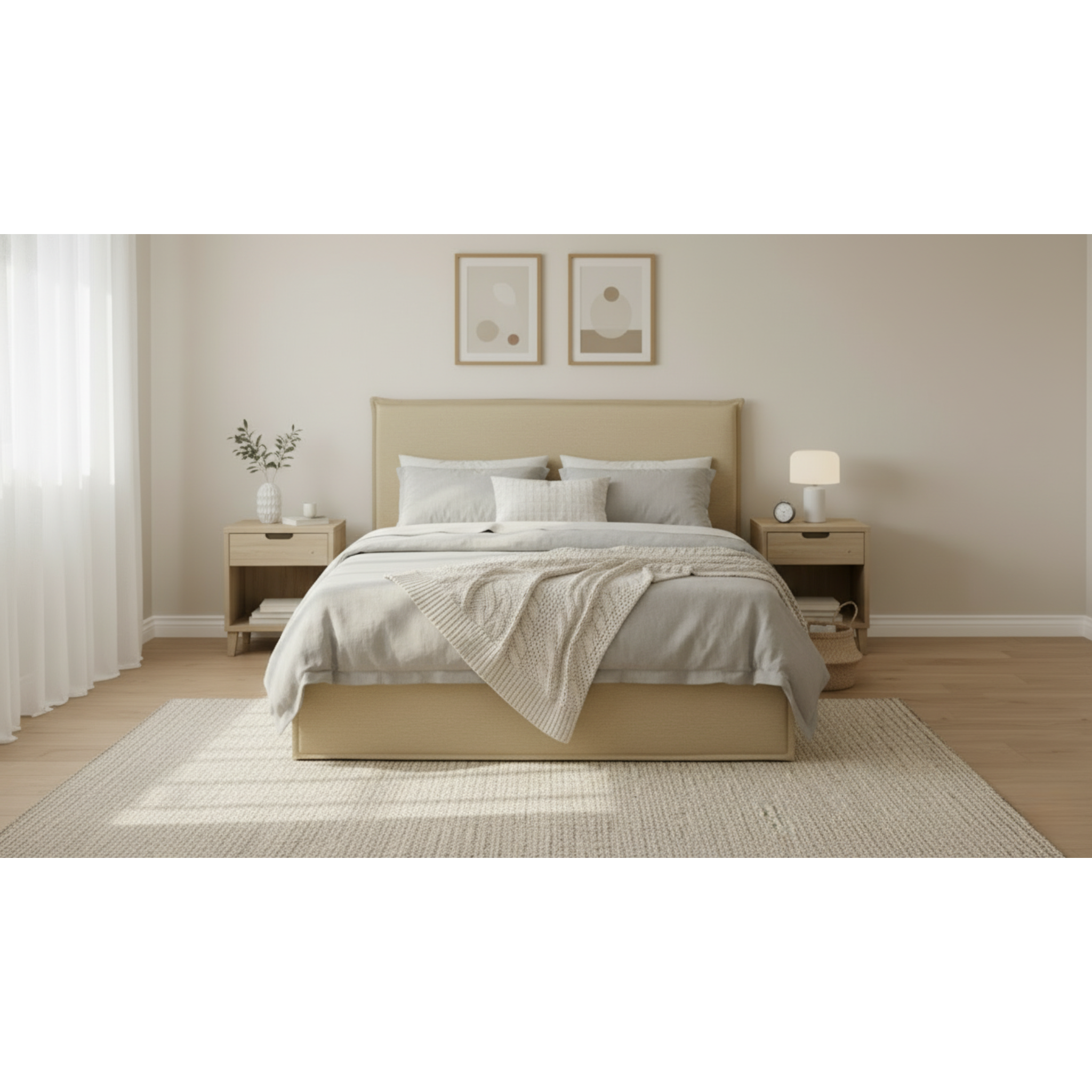 MODE Lina Fabric Gas Lift Bed Frame with Storage, Beige