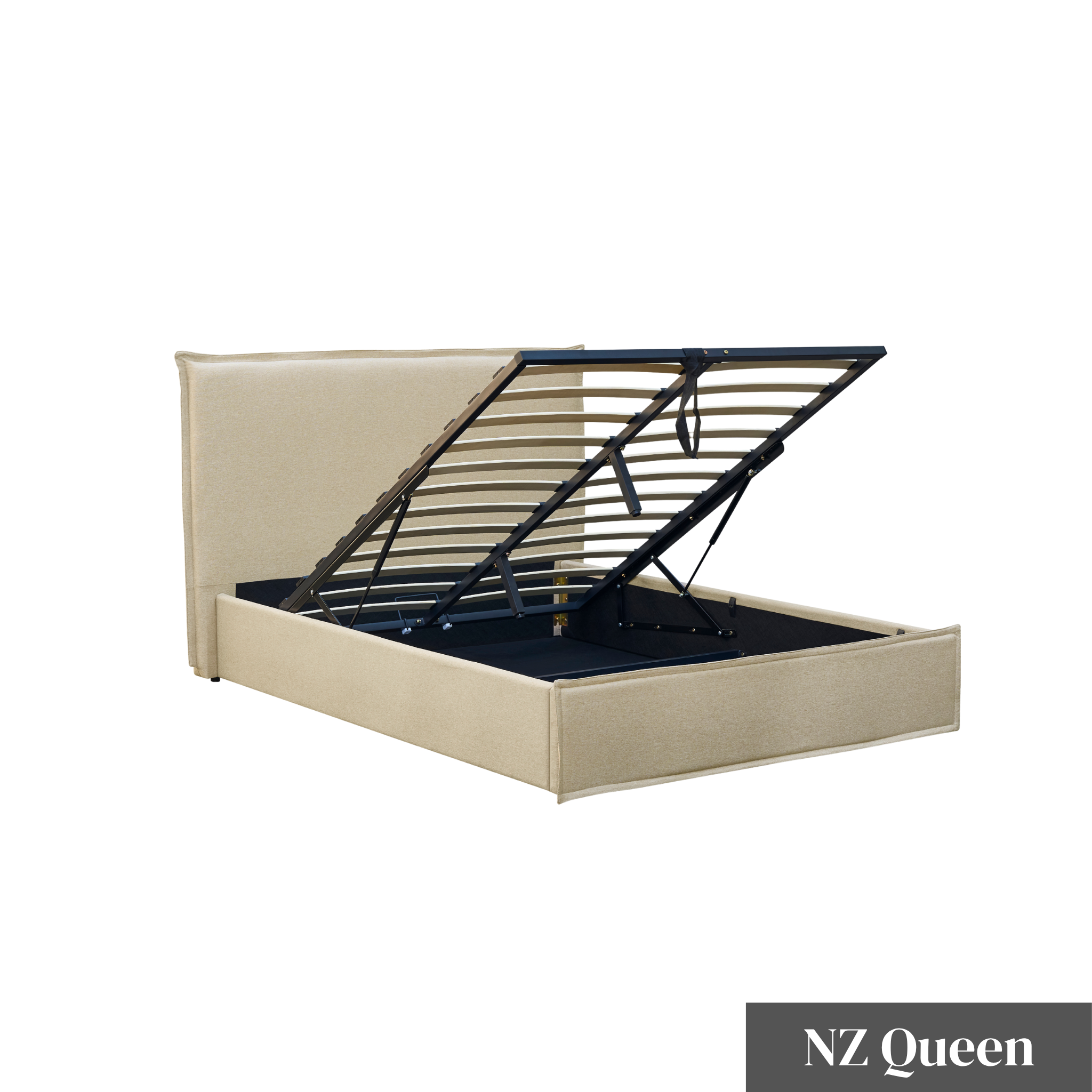 MODE Lina Fabric Gas Lift Bed Frame with Storage, Beige