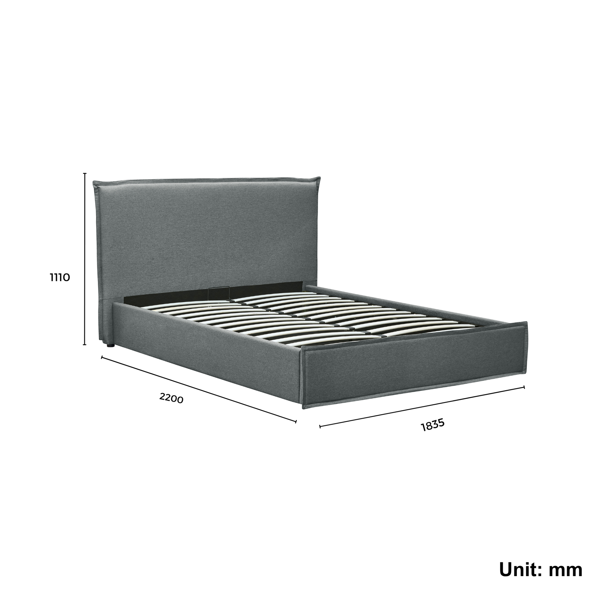 MODE Lina Fabric Gas Lift NZ Queen Bed Frame with Storage, Grey