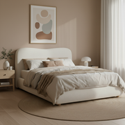 MODE Corin Fabric Gas Lift Bed Frame with Storage, Creamy White