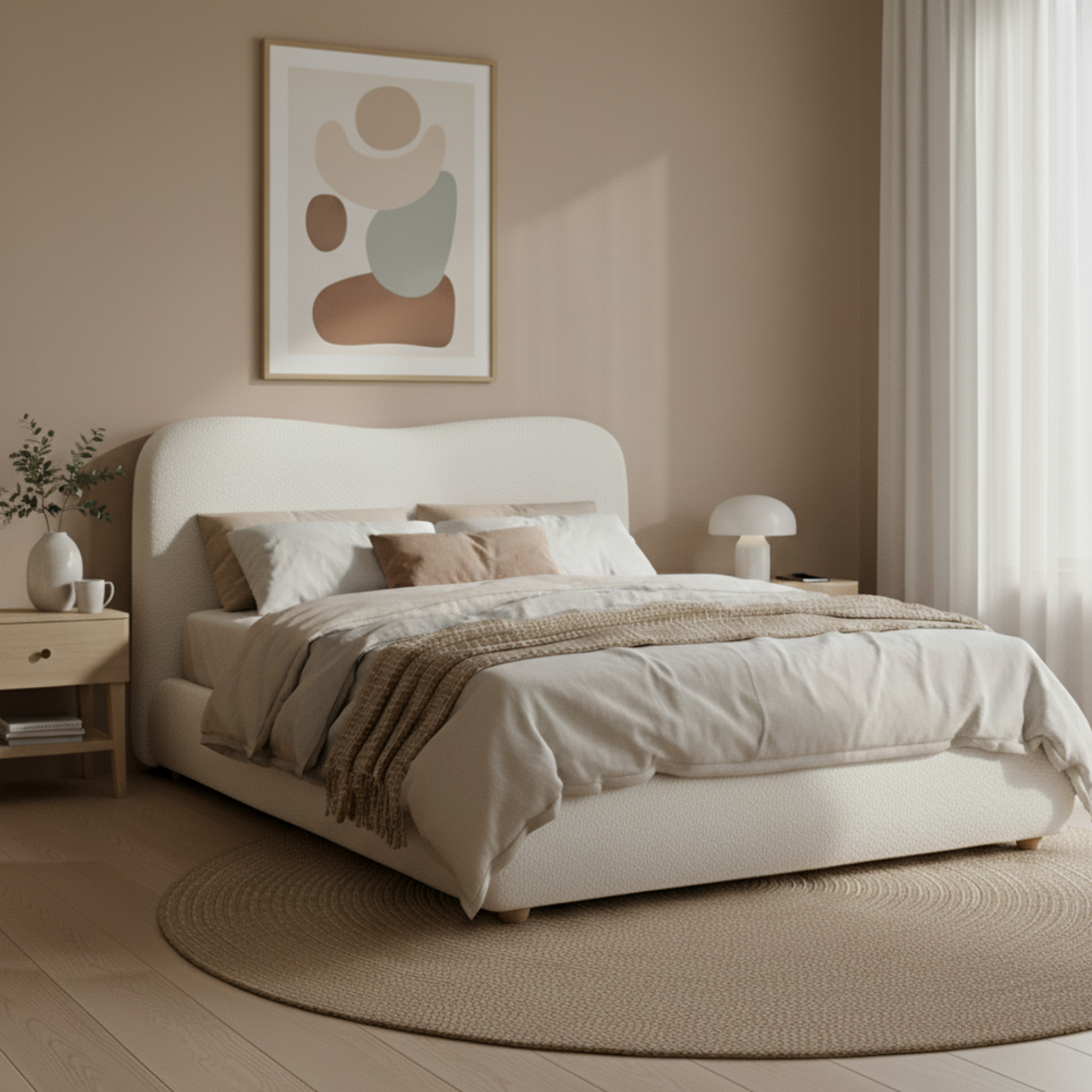 MODE Corin Fabric Gas Lift Bed Frame with Storage, Creamy White