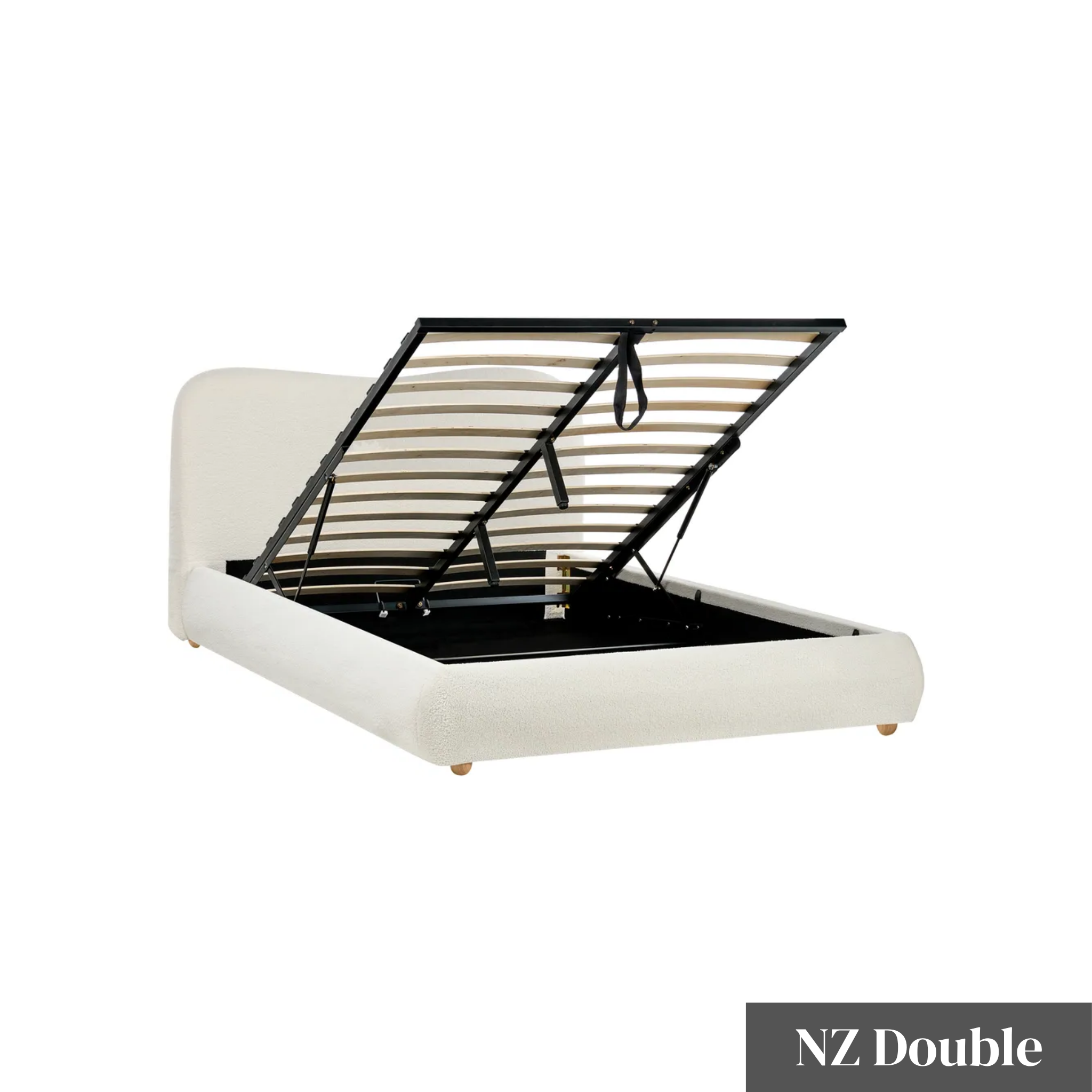 MODE Corin Fabric Gas Lift Bed Frame with Storage, Creamy White