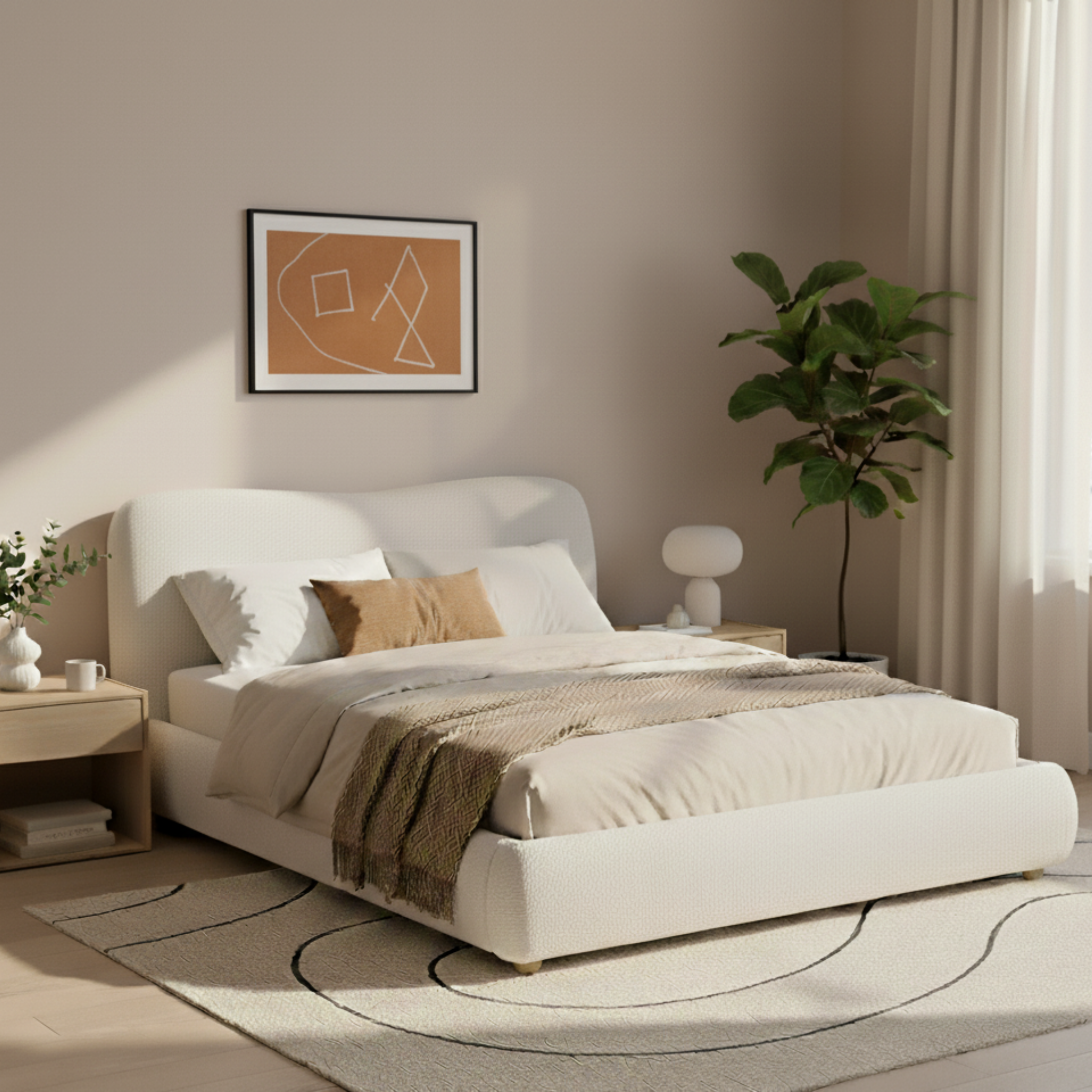 MODE Corin Fabric Gas Lift Bed Frame with Storage, Creamy White