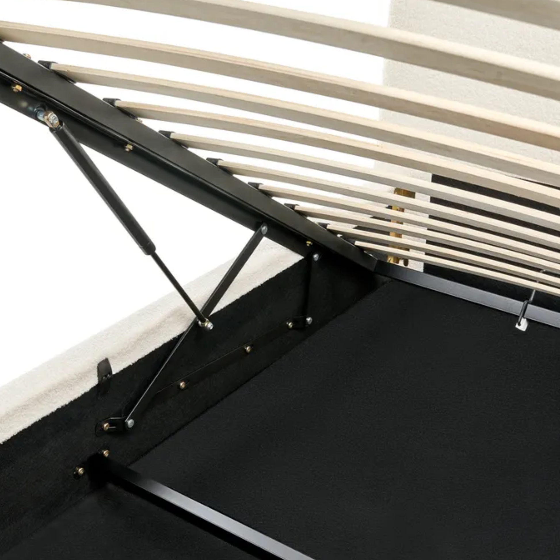 MODE Corin Fabric Gas Lift Bed Frame with Storage, Creamy White