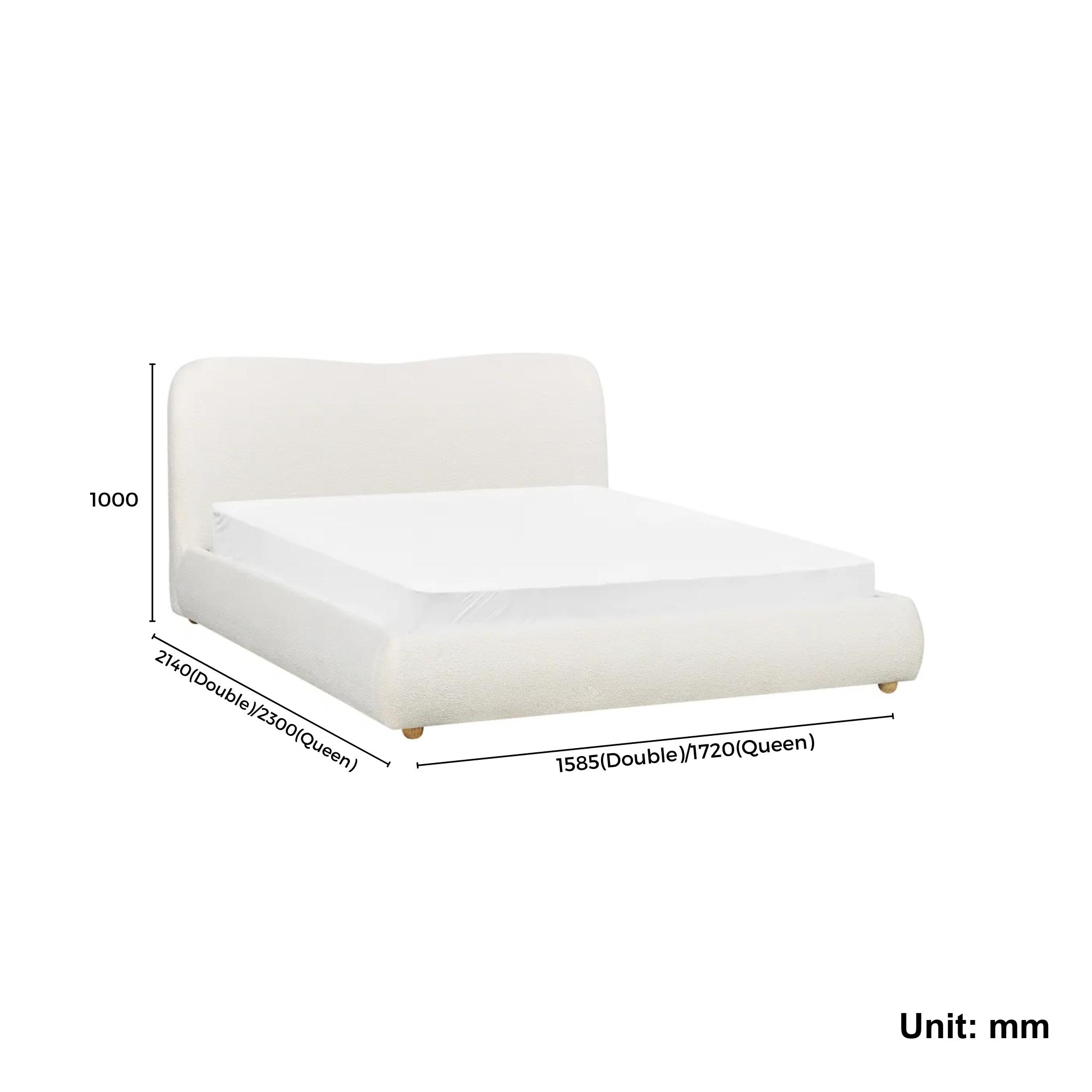 MODE Corin Fabric Gas Lift Bed Frame with Storage, Creamy White