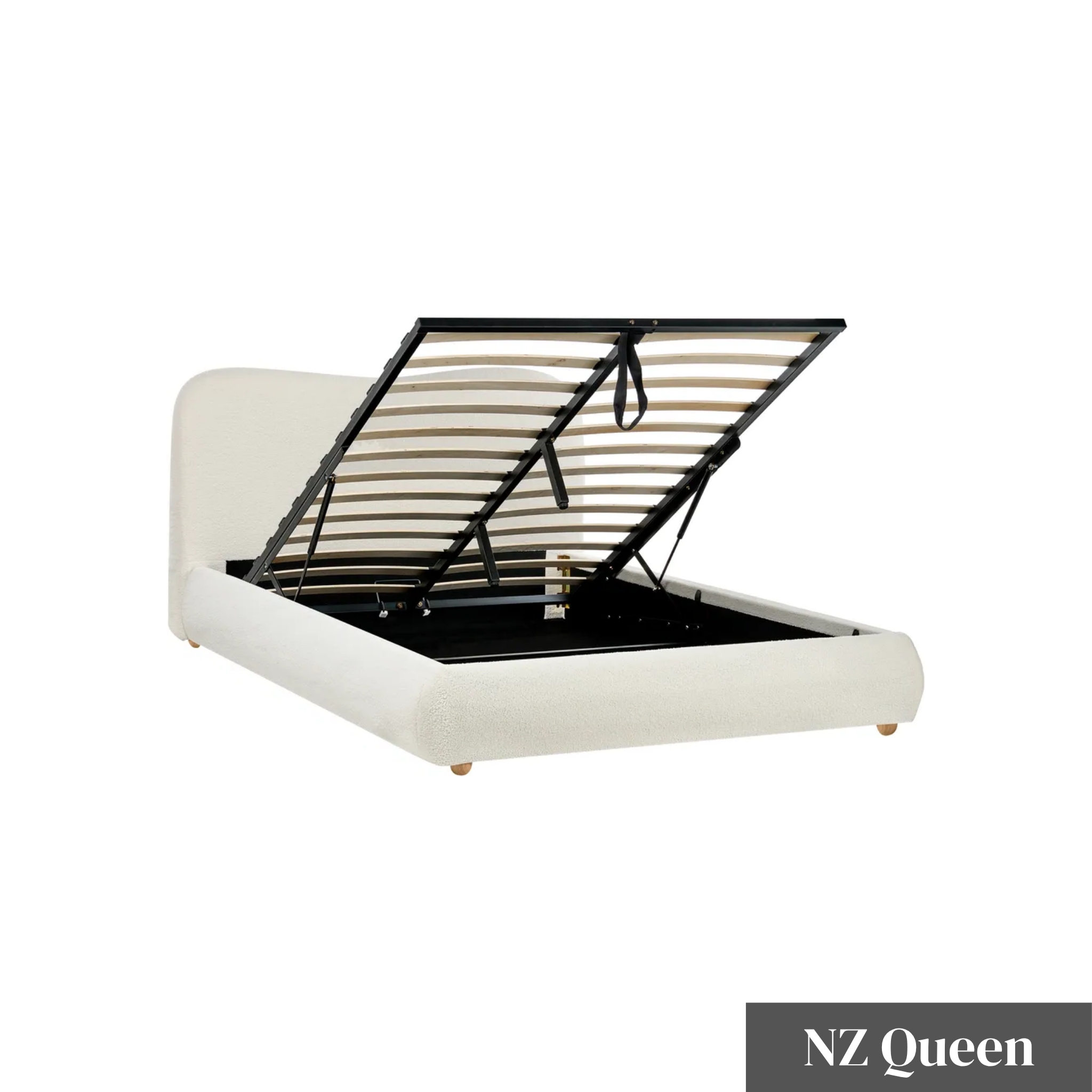 MODE Corin Fabric Gas Lift Bed Frame with Storage, Creamy White