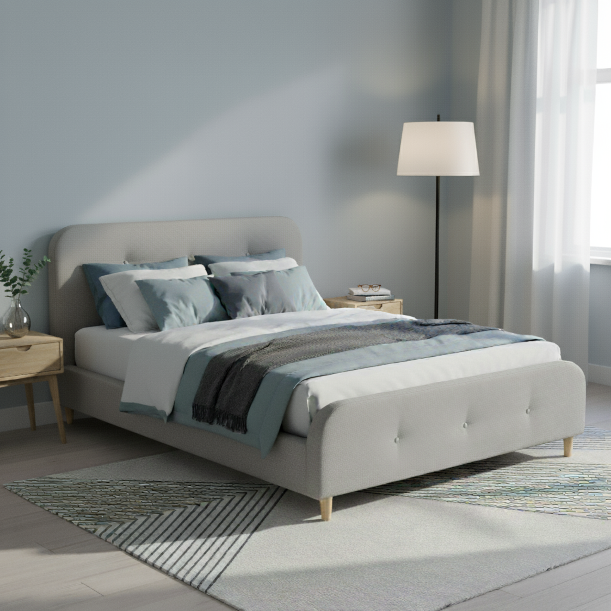 MODE Elina Fabric Bed Frame, Light Grey