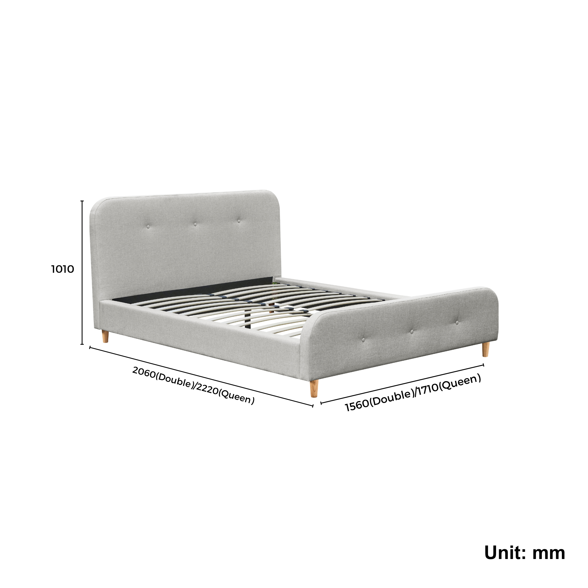 MODE Elina Fabric Bed Frame, Light Grey