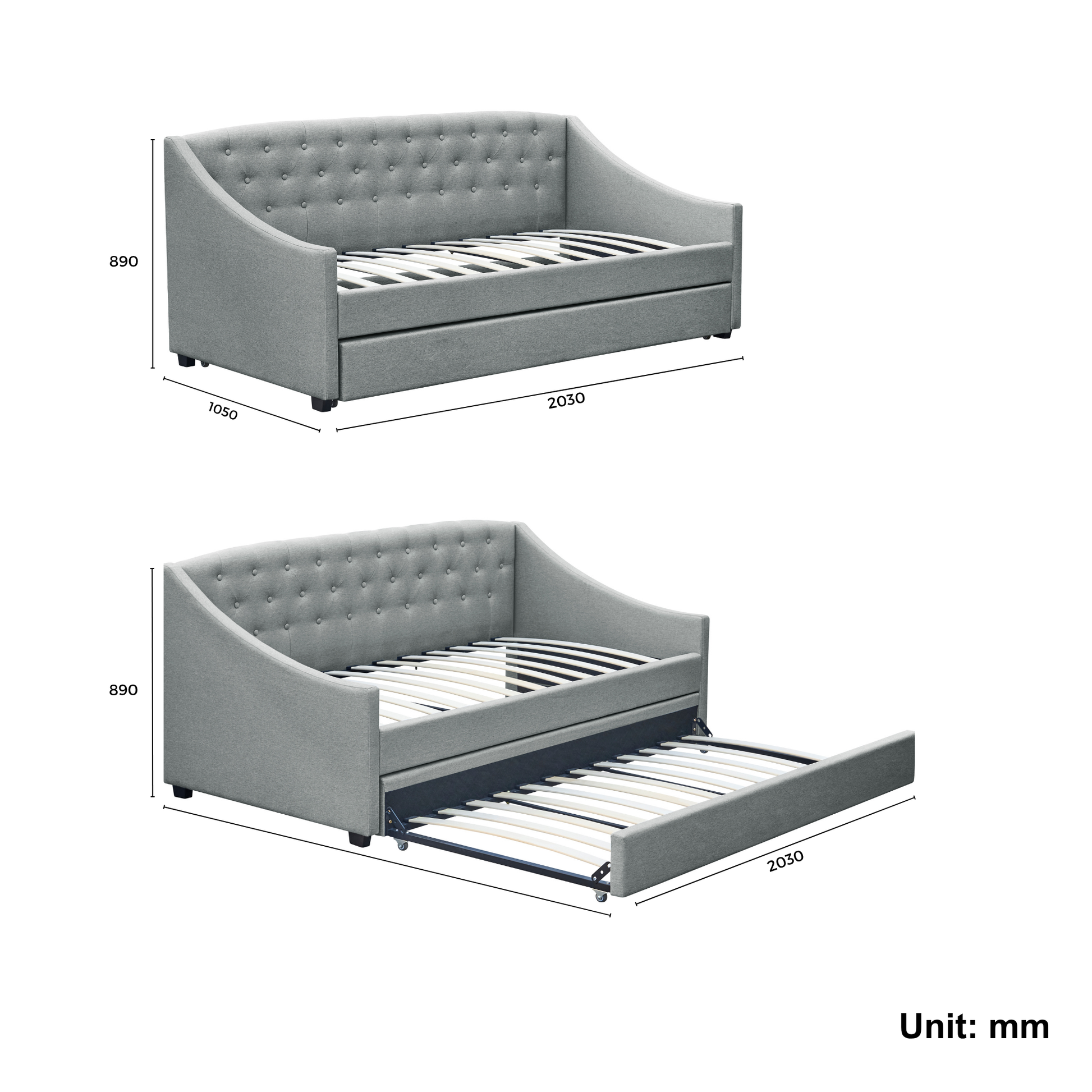 MODE Trina Fabric Trundle Daybed, NZ Single