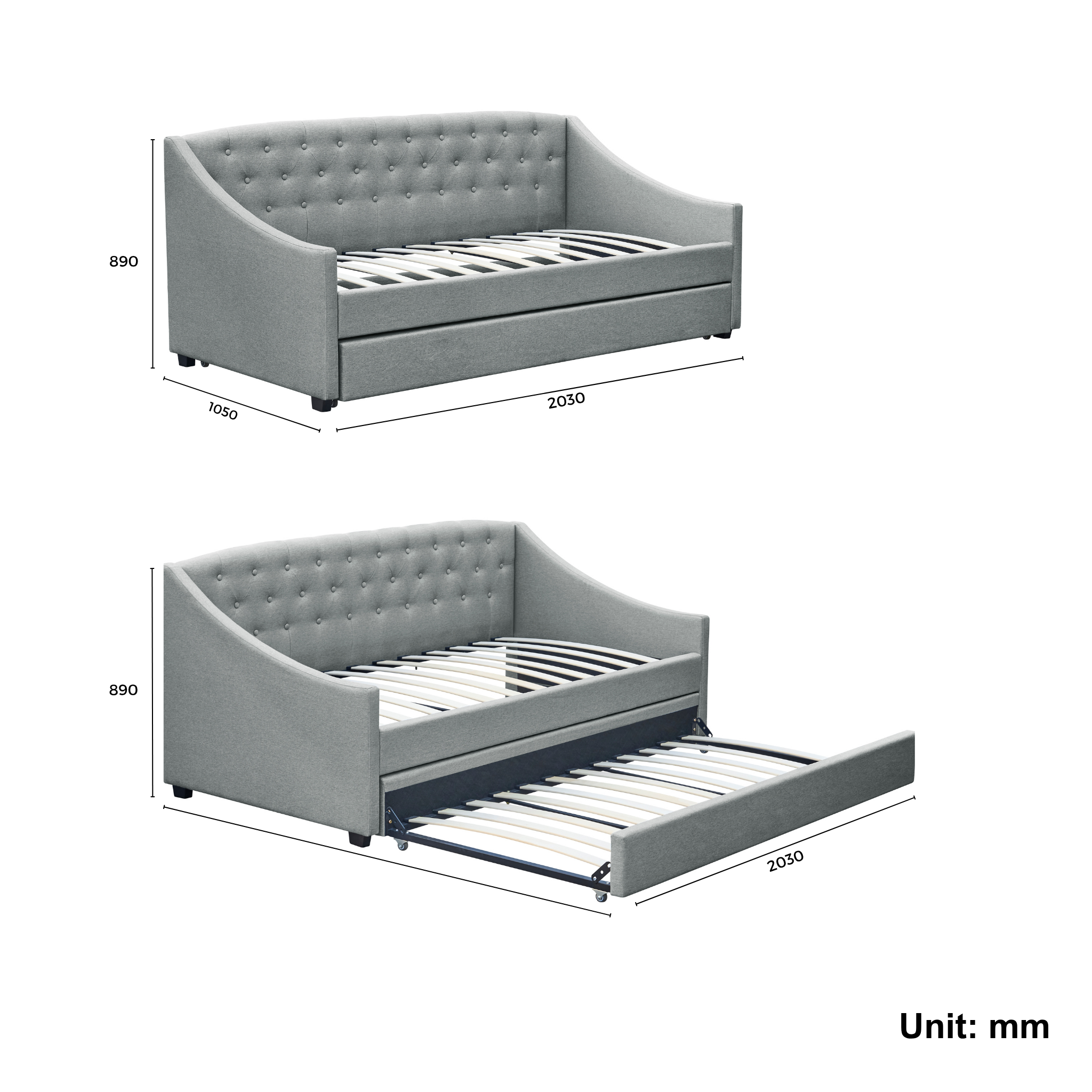 MODE Trina Fabric Trundle Daybed, NZ Single