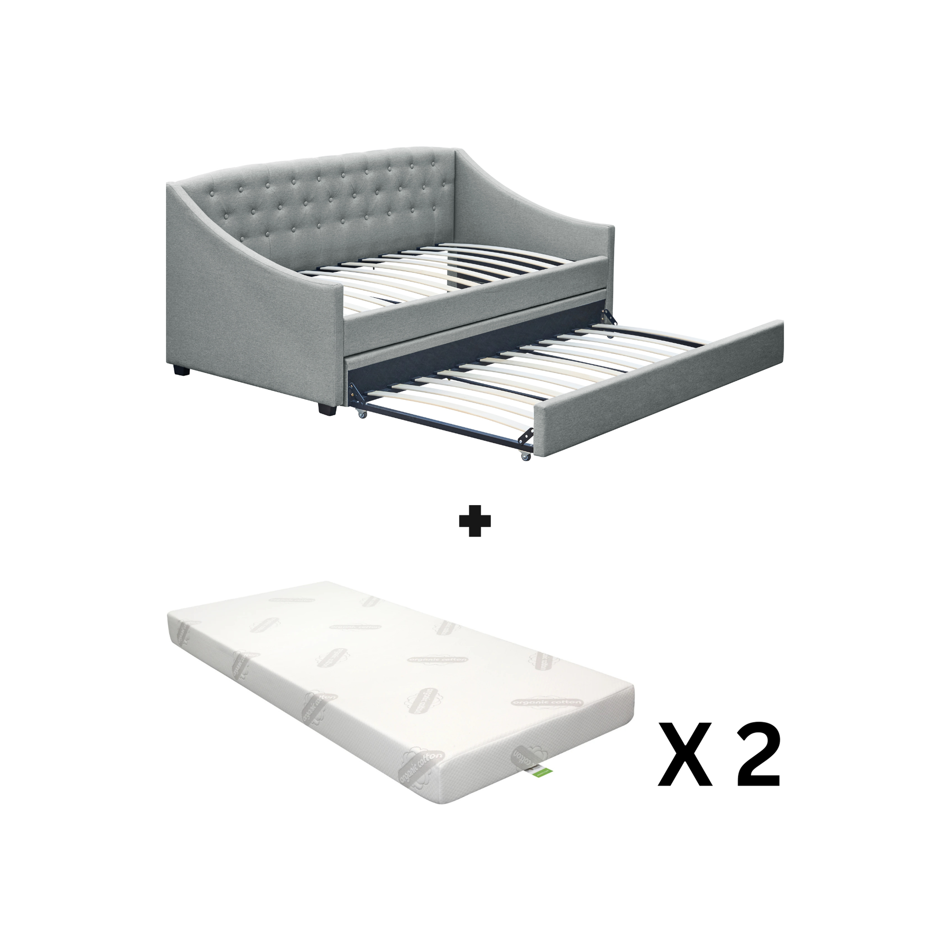 MODE Trina Fabric Trundle Daybed with 2 Mattress Set, NZ Single