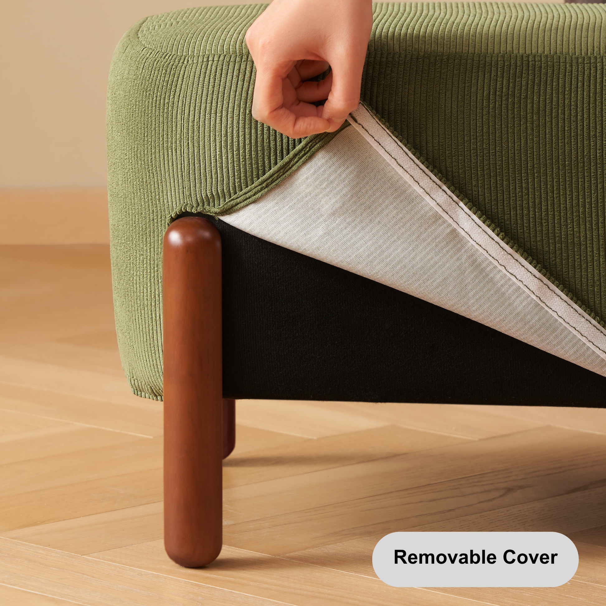 Solidwood Bluro Corduroy Ottoman, Green