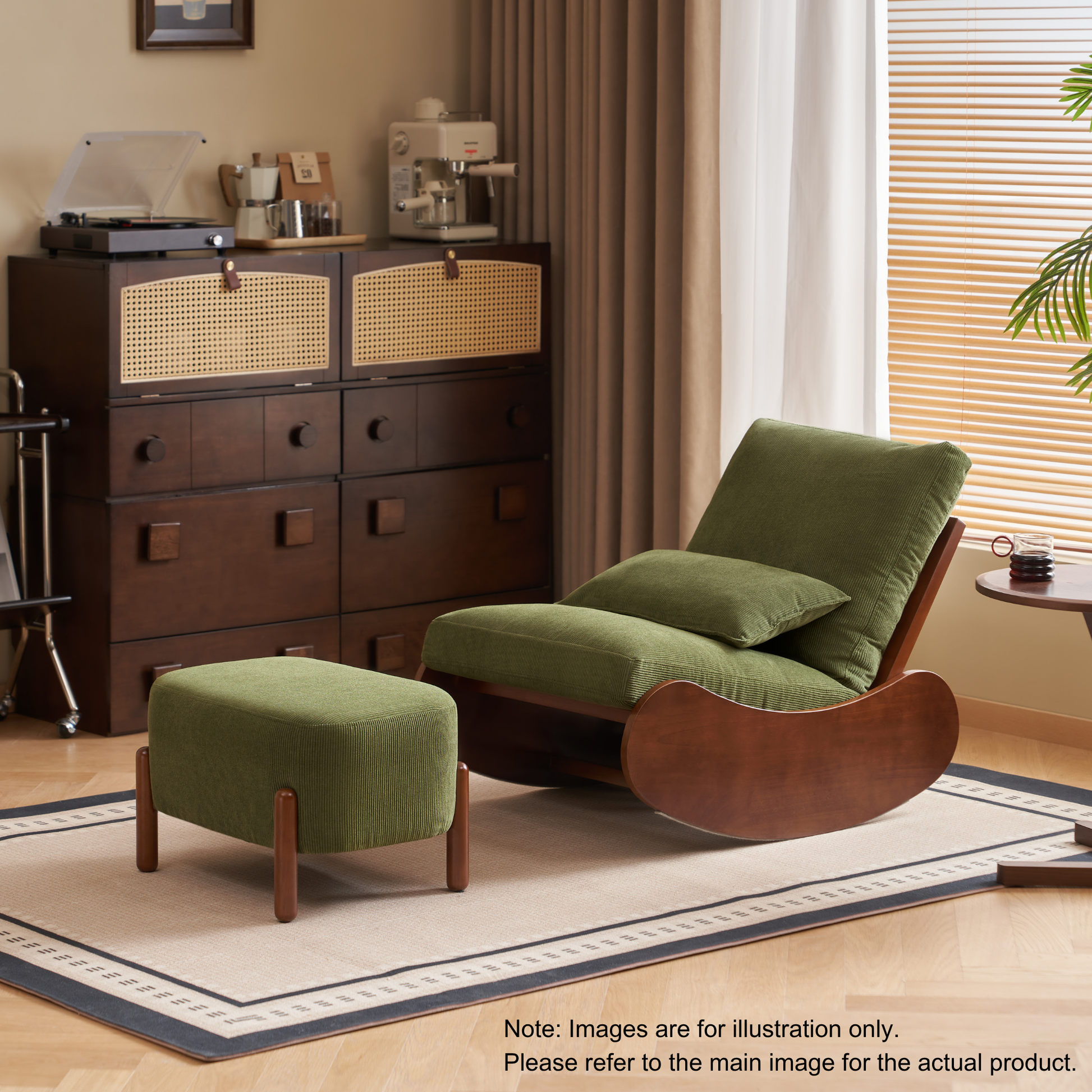 Solidwood Bluro Corduroy Ottoman, Green