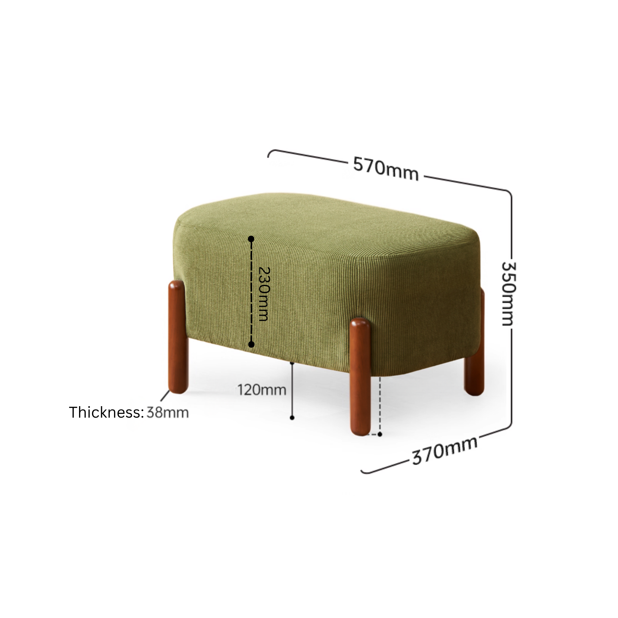 Solidwood Bluro Corduroy Ottoman, Green
