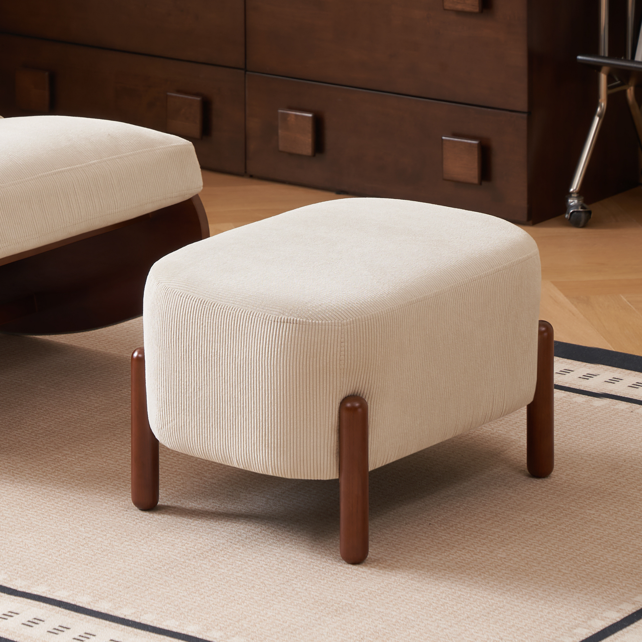 Solidwood Bluro Corduroy Ottoman, Neutral White