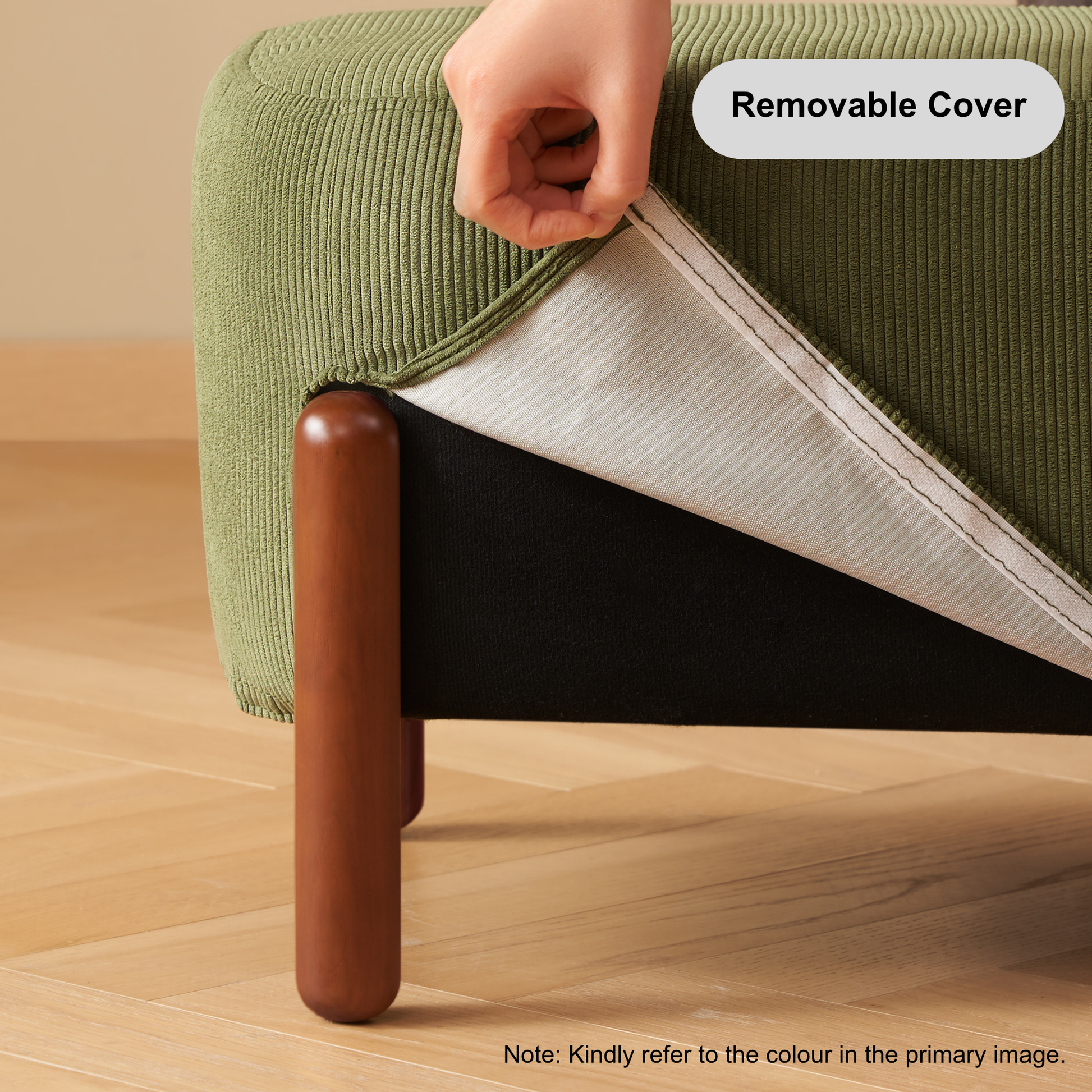 Solidwood Bluro Corduroy Ottoman, Neutral White