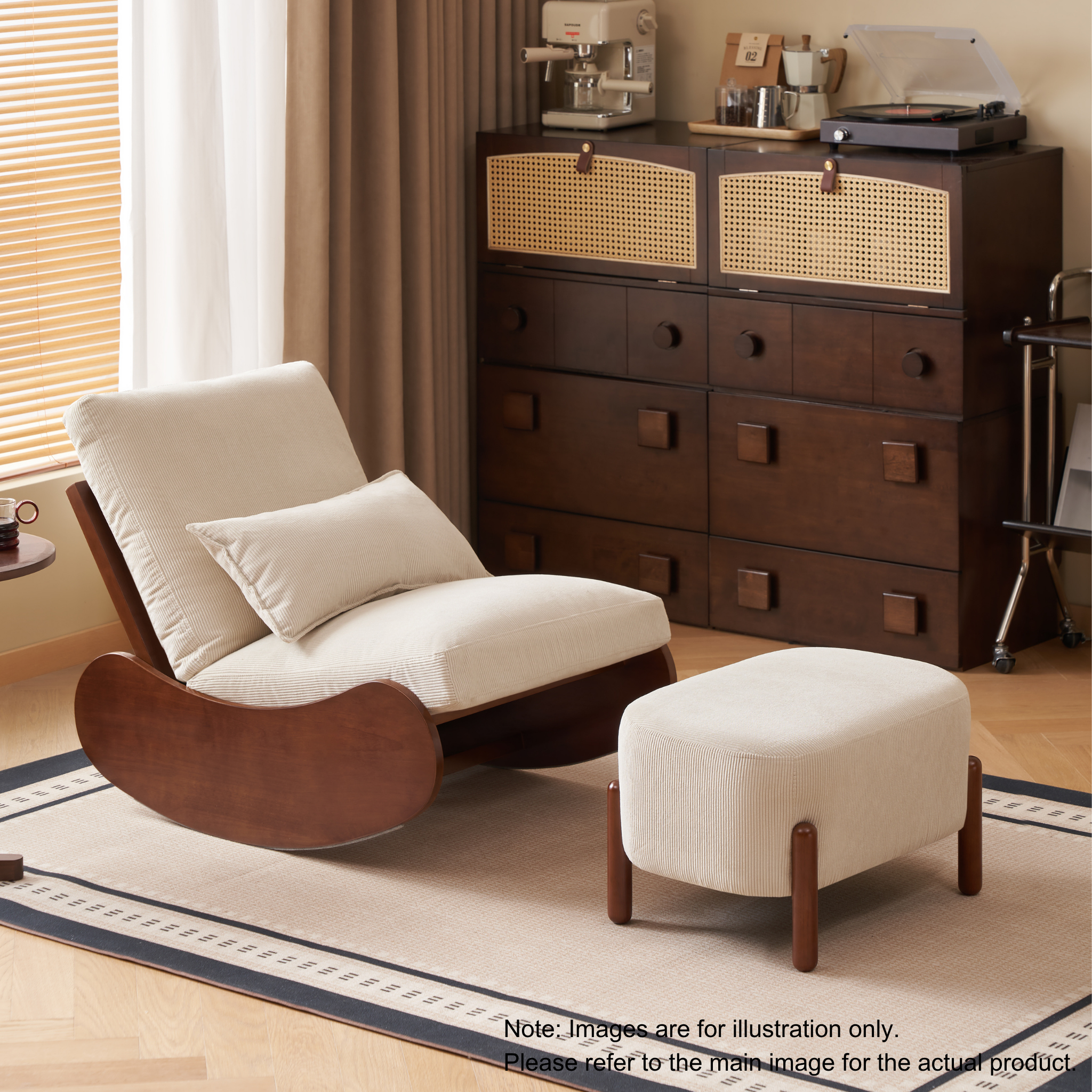 Solidwood Bluro Corduroy Ottoman, Neutral White