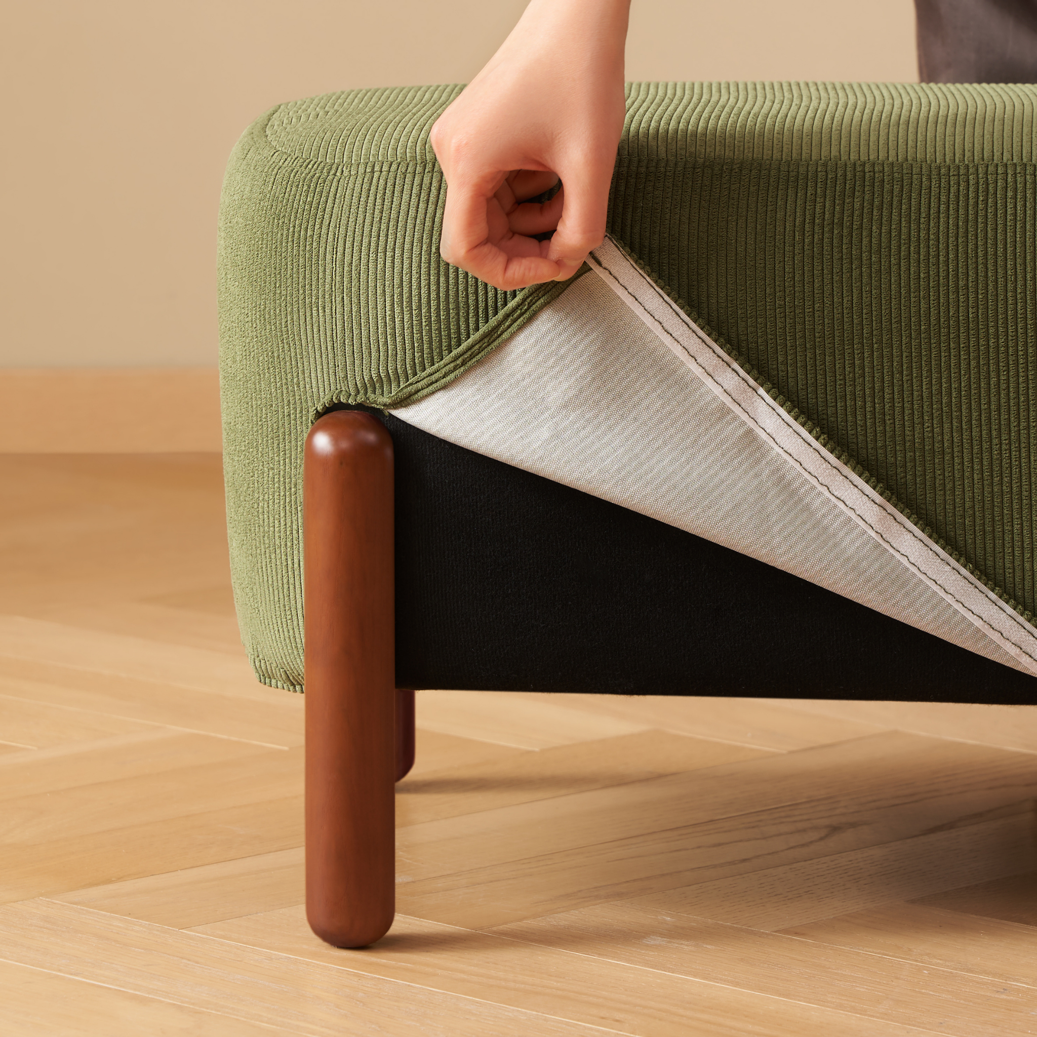 Solidwood Bluro Corduroy Rocking Chair, Green