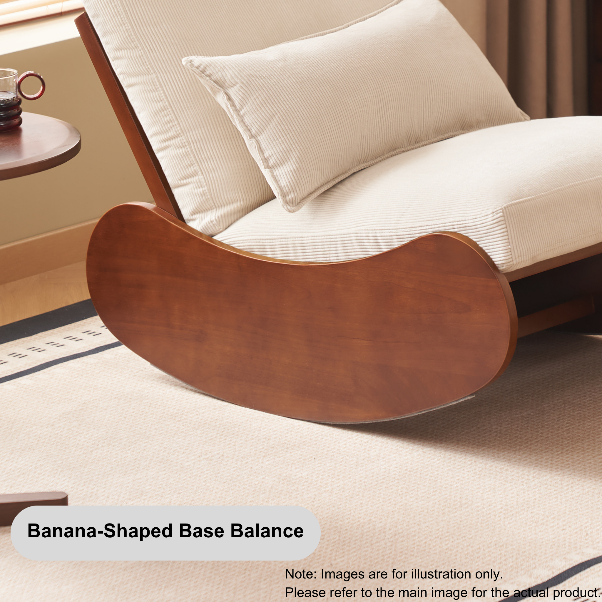 Solidwood Bluro Corduroy Rocking Chair, Neutral White