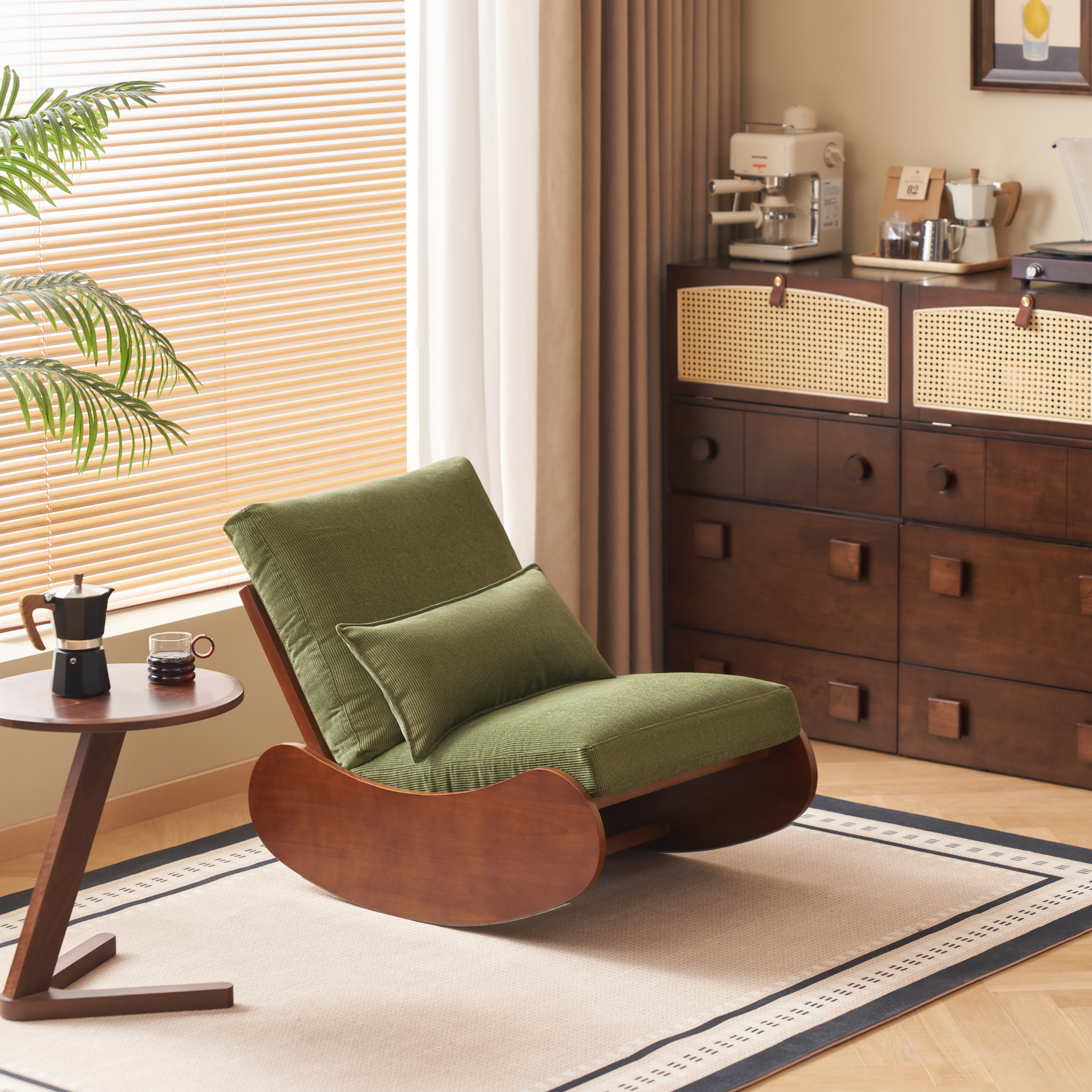 Solidwood Bluro Armless Corduroy Rocking Chair, Green