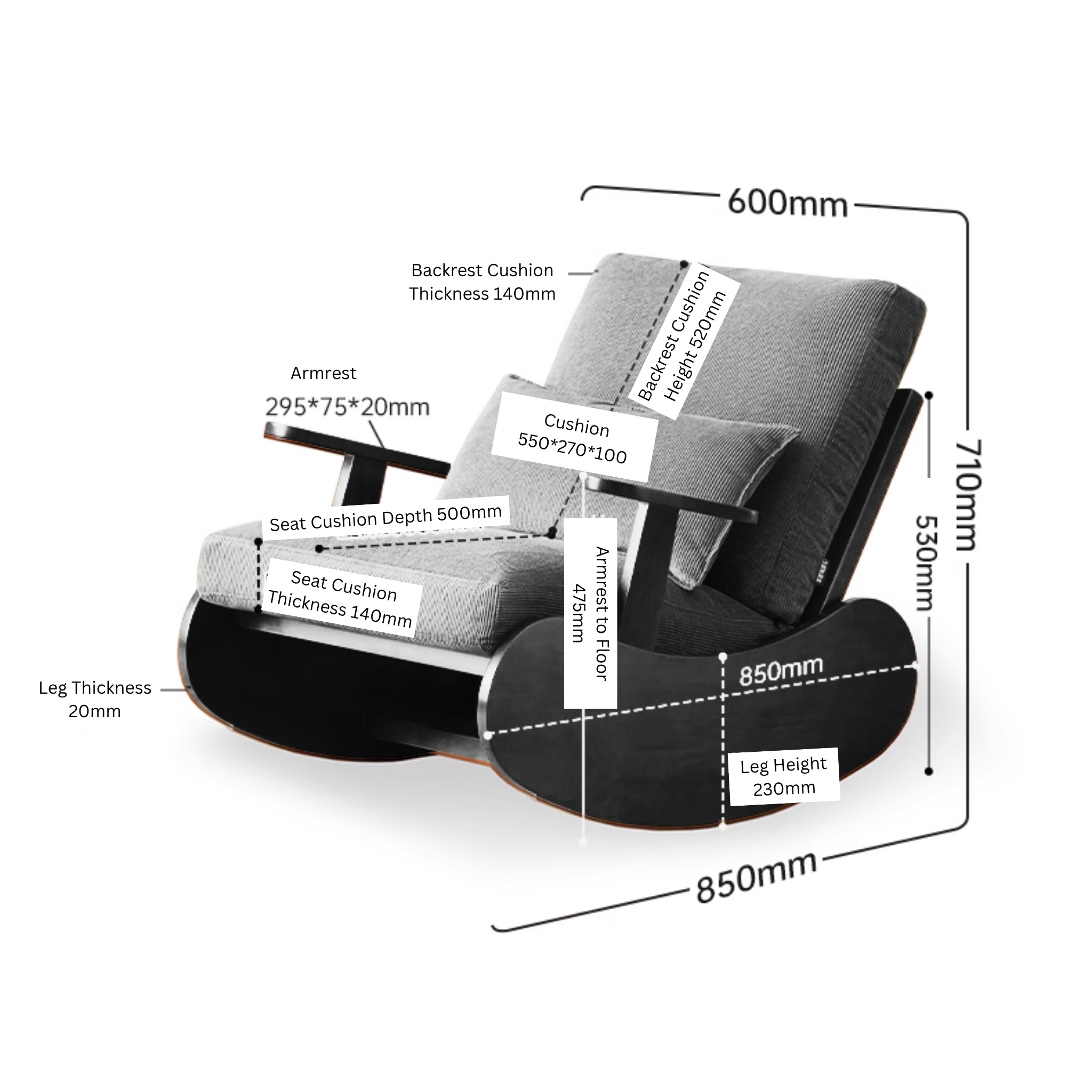 Solidwood Bluro Armless Corduroy Rocking Chair, Green