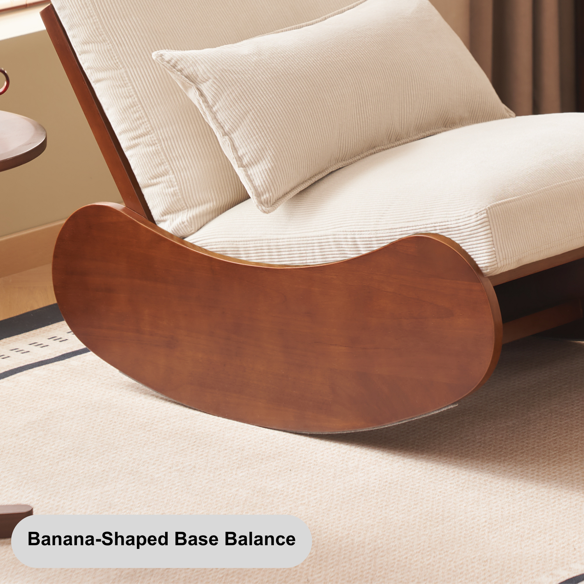 Solidwood Bluro Armless Corduroy Rocking Chair, Neutral White