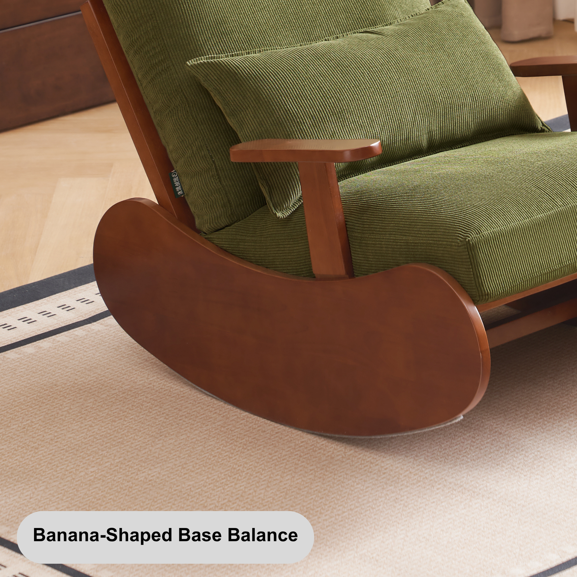 Solidwood Bluro Corduroy Rocking Chair and Ottoman Set, Green