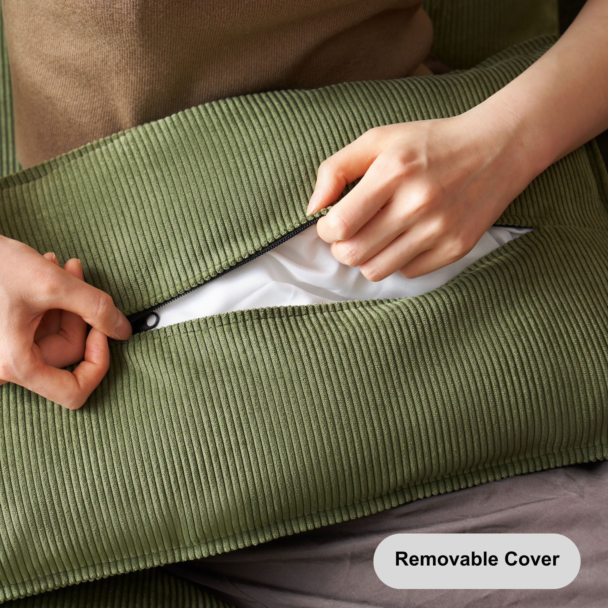 Solidwood Bluro Corduroy Rocking Chair and Ottoman Set, Green