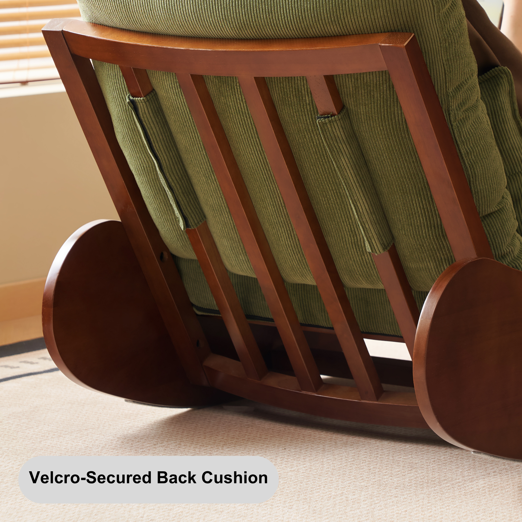 Solidwood Bluro Corduroy Rocking Chair and Ottoman Set, Green