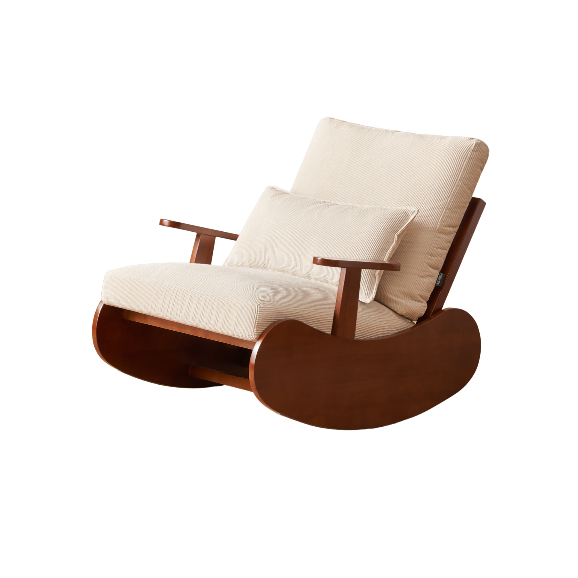 Solidwood Bluro Corduroy Rocking Chair and Ottoman Set, Neutral White