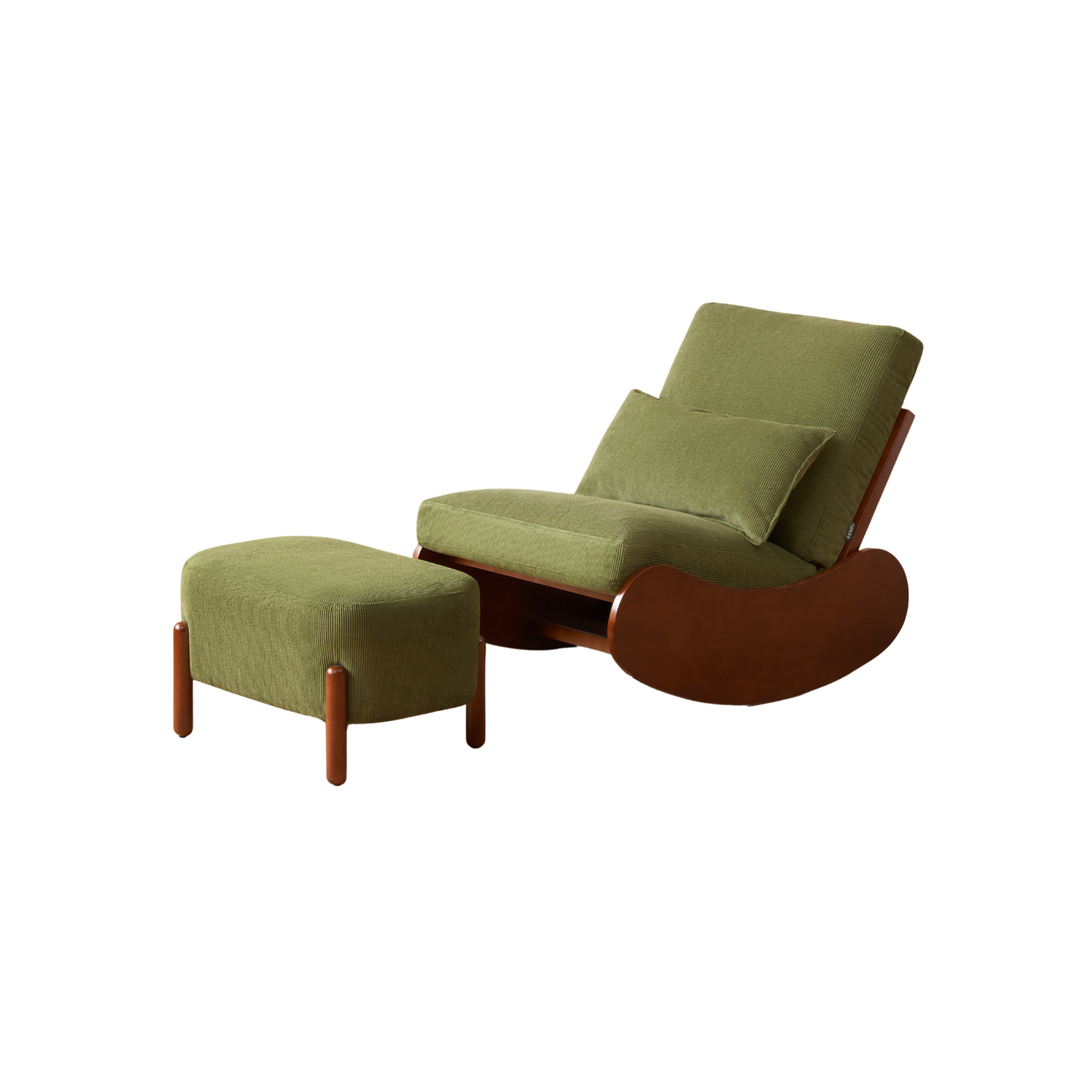 Solidwood Bluro Armless Corduroy Rocking Chair and Ottoman Set, Green