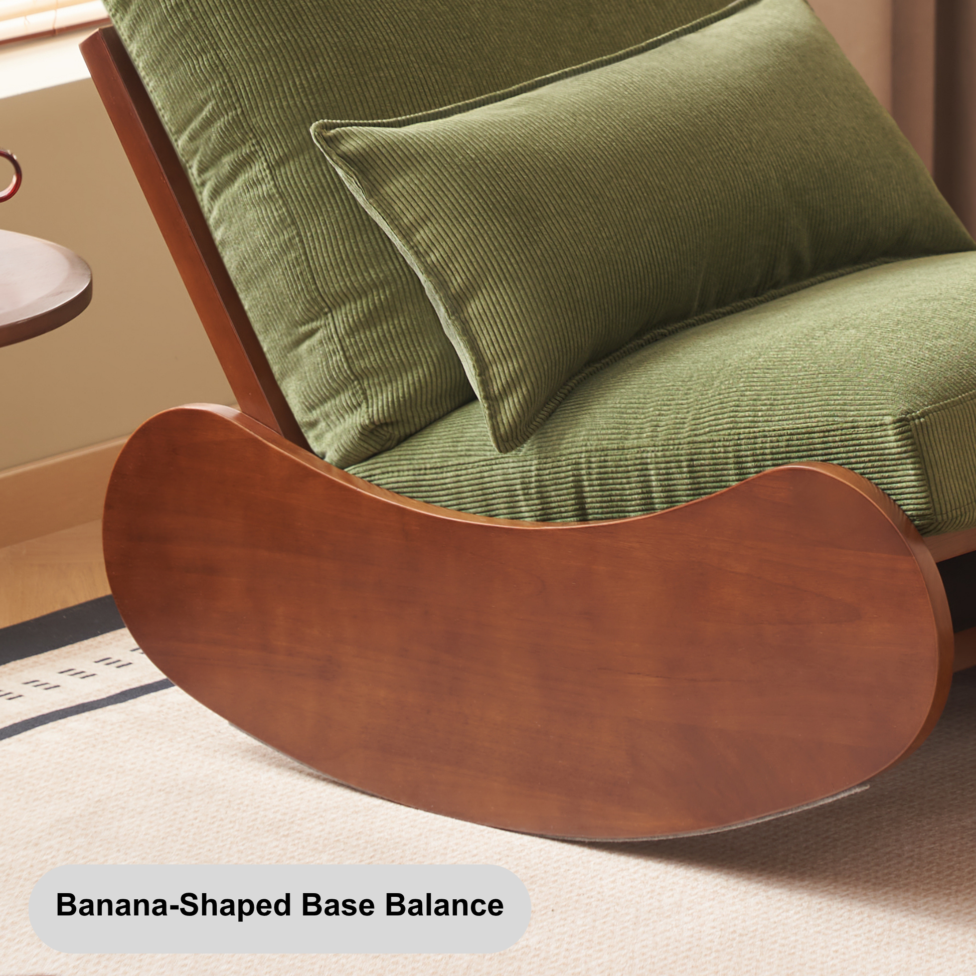 Solidwood Bluro Armless Corduroy Rocking Chair and Ottoman Set, Green